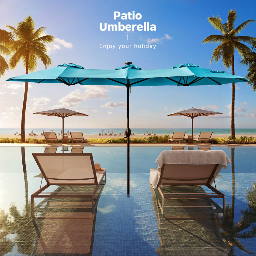 FREE SOLDIER 13ft Patio Umbrella Double Sided Outdoor Umbrella for Patio Table Umbrella with Solar lights for Garden Yard Pool (Beige)