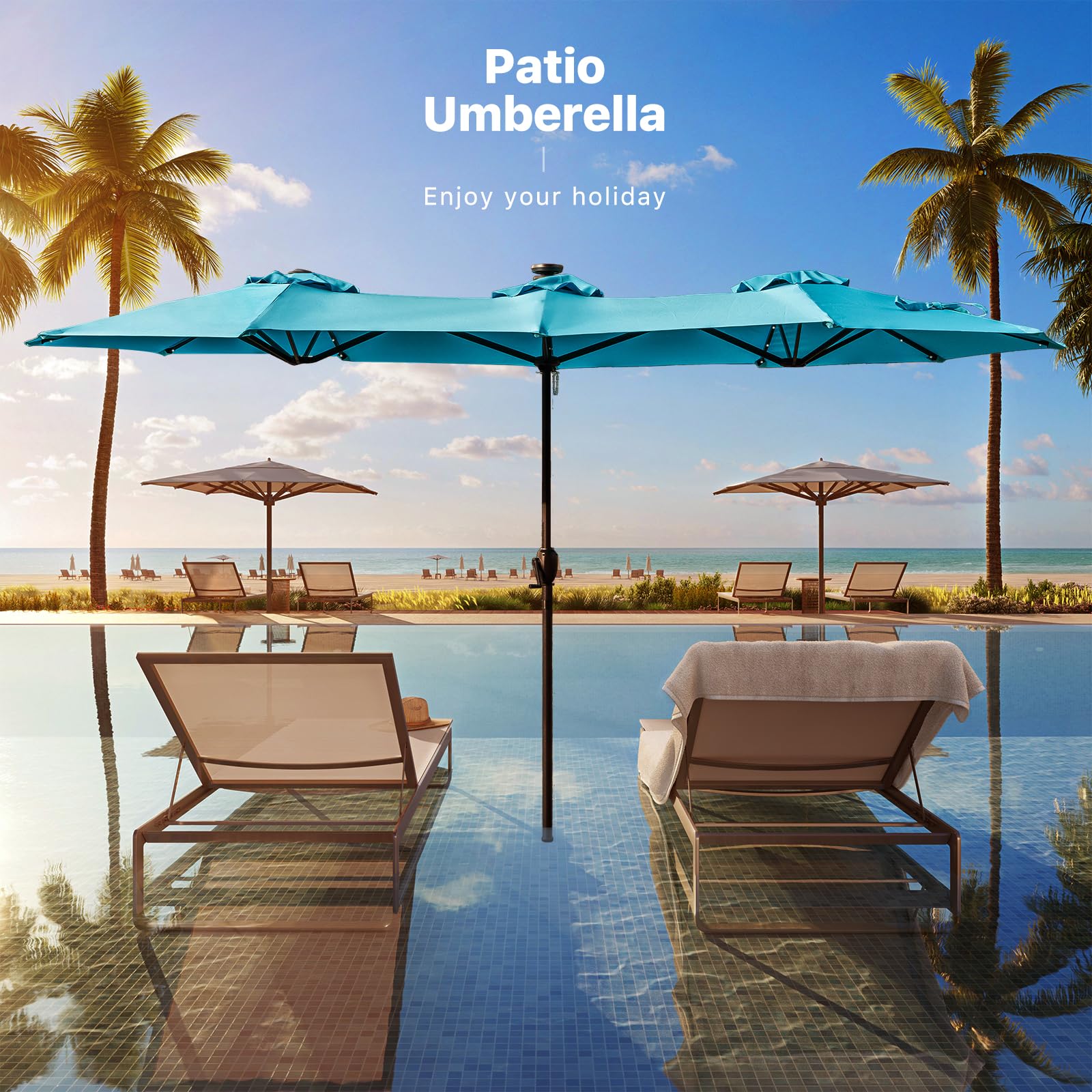 FREE SOLDIER 13ft Patio Umbrella Double Sided Outdoor Umbrella for Patio Table Umbrella with Solar lights for Garden Yard Pool (Beige)