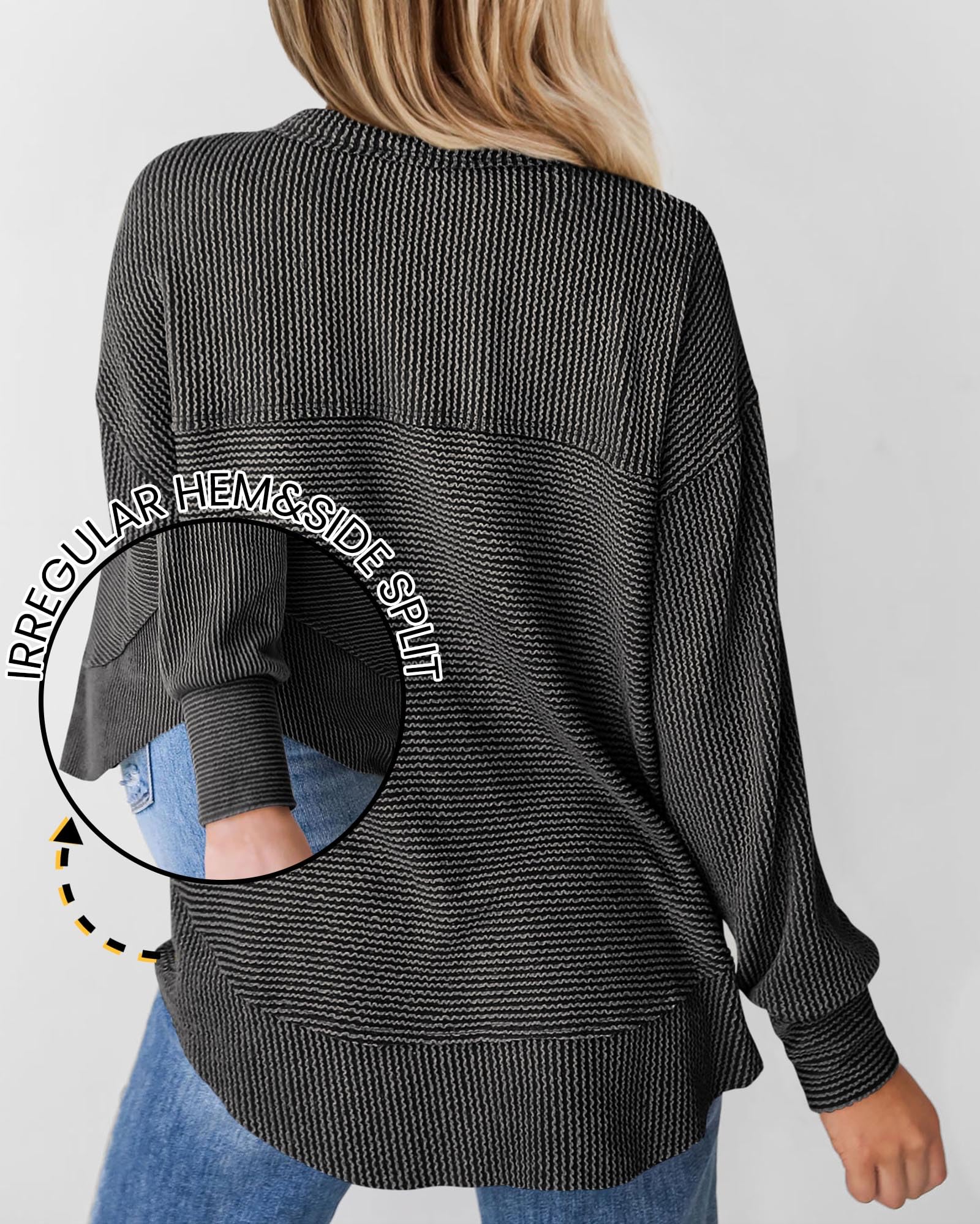 KIRUNDO Going Out Tops for Women Henley Shirts 2025 Casual Ribbed Knit Long Sleeve Tunic Summer Fall Button V Neck Blouse