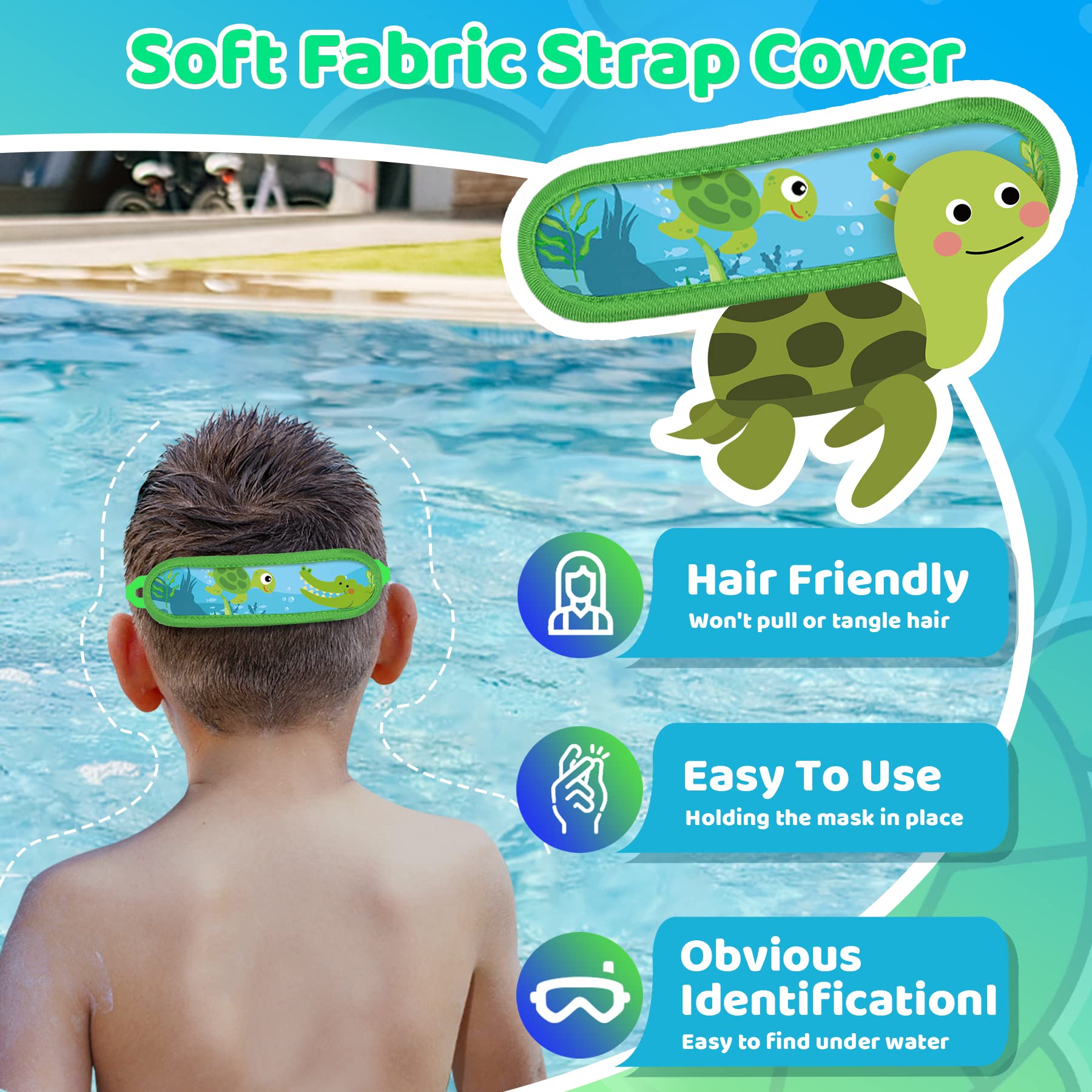 Vvinca Kids Swim Goggles with Fabric Strap No Tangle Pain-Free, Anti-Fog Swimming Pool Goggle No Leak for Toddlers Girls Boys