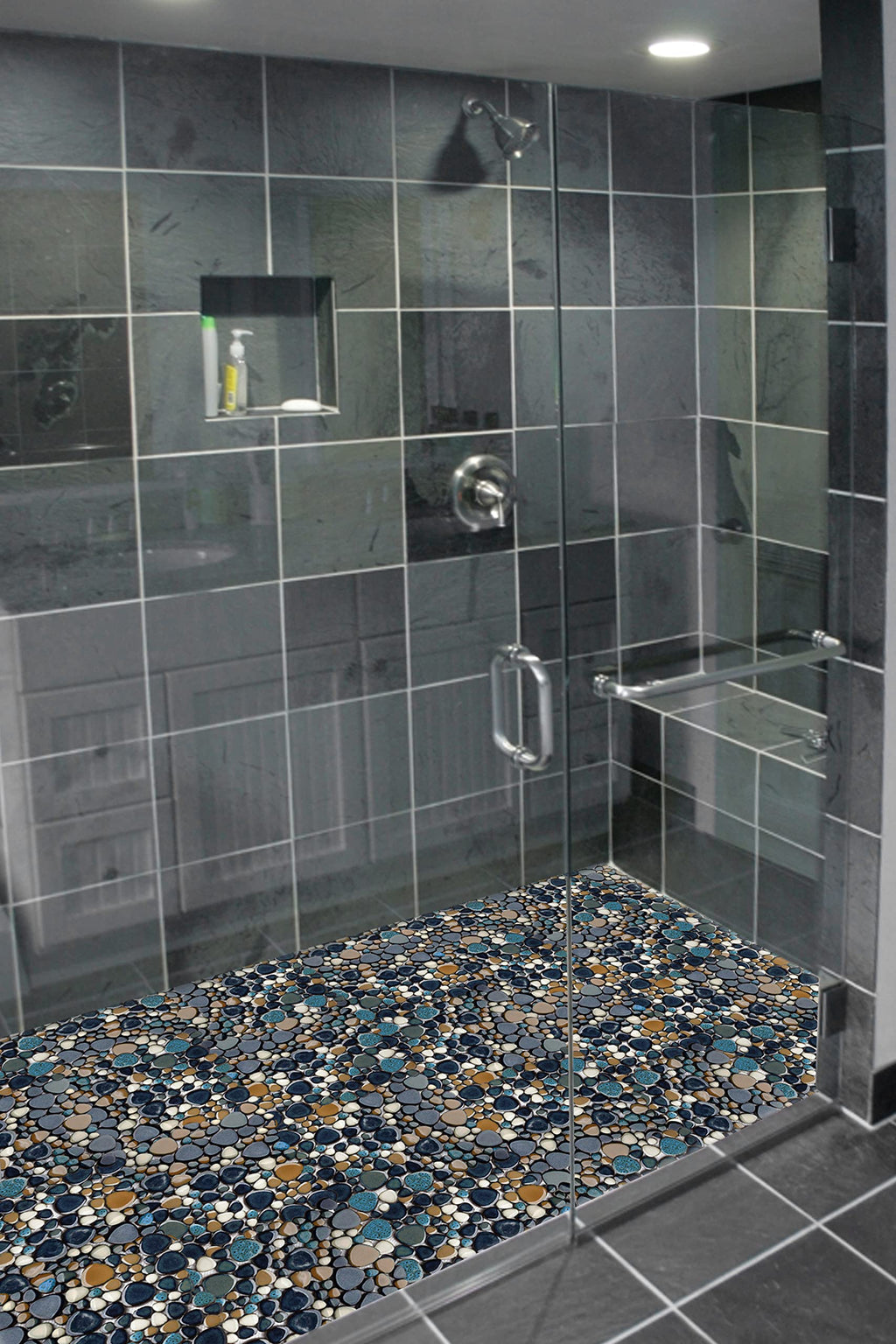 Parrotile Blue Shower Floor Pebbles Tile Bathroom Mosaic Backsplash Wall Tiles (5 Sheets)
