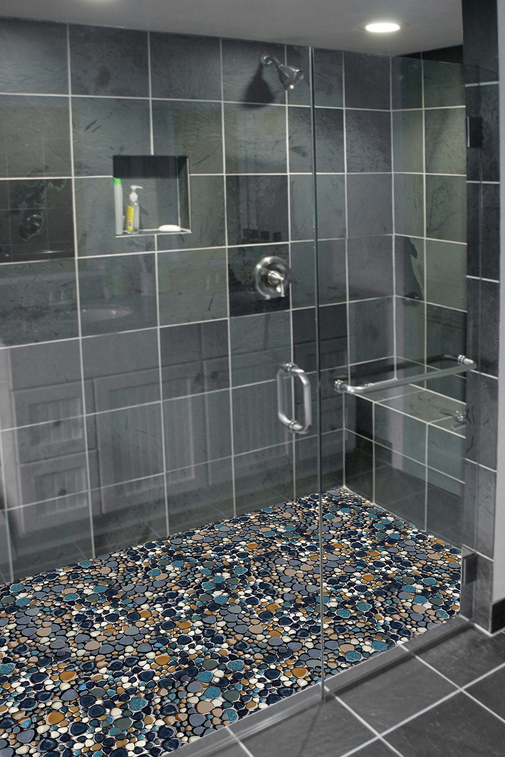 Parrotile Blue Shower Floor Pebbles Tile Bathroom Mosaic Backsplash Wall Tiles (5 Sheets)