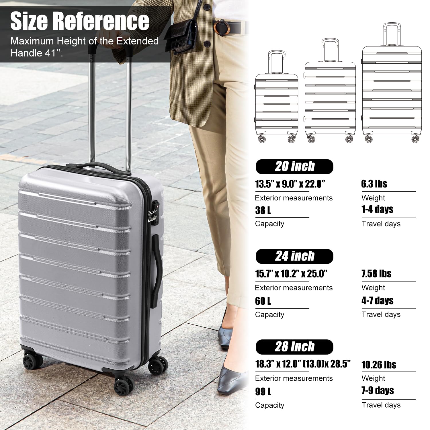 Coolife Luggage Suitcase Carry-on Spinner TSA Lock USB Port Expandable (only 28’’) Lightweight Hardside Luggage (Teal Blue, S(20in_carry on))