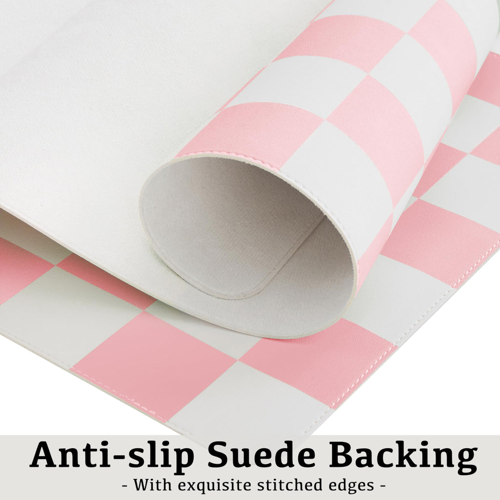 Ohocut Checkered Desk Mat, Large Cute Aesthetic Retro PU Leather Computer Laptop Desk Mat, Non-Slip Waterproof Mouse Keyboard Pad, Desk Writing Mat for Work/Home (Beige, 23.6" x 13.7")