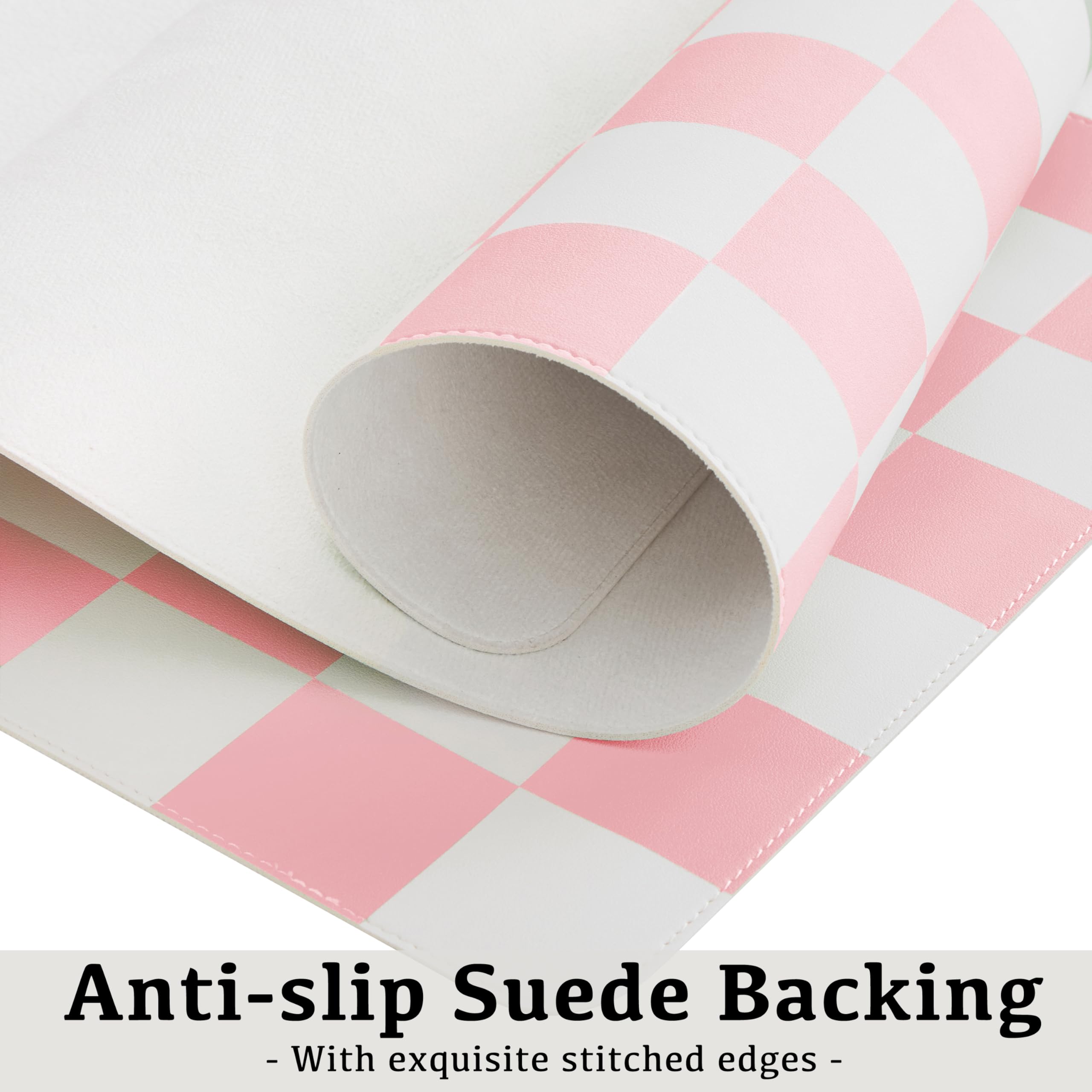 Ohocut Checkered Desk Mat, Large Cute Aesthetic Retro PU Leather Computer Laptop Desk Mat, Non-Slip Waterproof Mouse Keyboard Pad, Desk Writing Mat for Work/Home (Beige, 23.6" x 13.7")