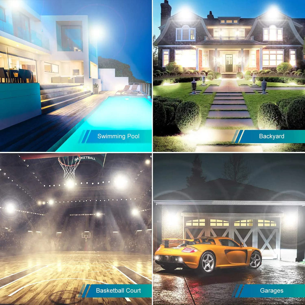 XYCN 4 Pack 100W LED Flood Light, IP66 Waterproof Outside Flood Light, 12500LM Super Bright Outdoor Security Lights, 5000K Daylight White Floodlight for Yard Garden Playground Basketball Court Patio