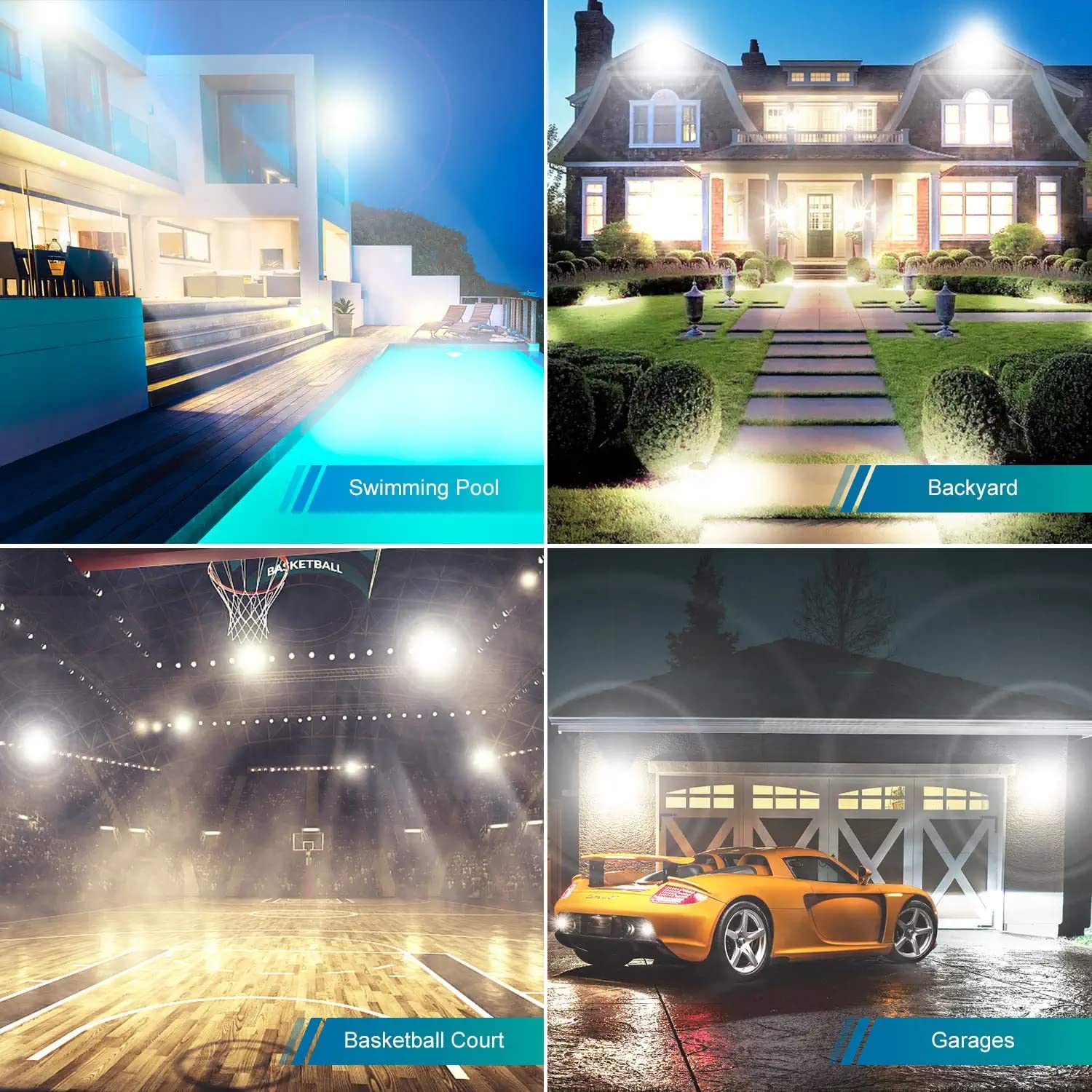 XYCN 4 Pack 100W LED Flood Light, IP66 Waterproof Outside Flood Light, 12500LM Super Bright Outdoor Security Lights, 5000K Daylight White Floodlight for Yard Garden Playground Basketball Court Patio
