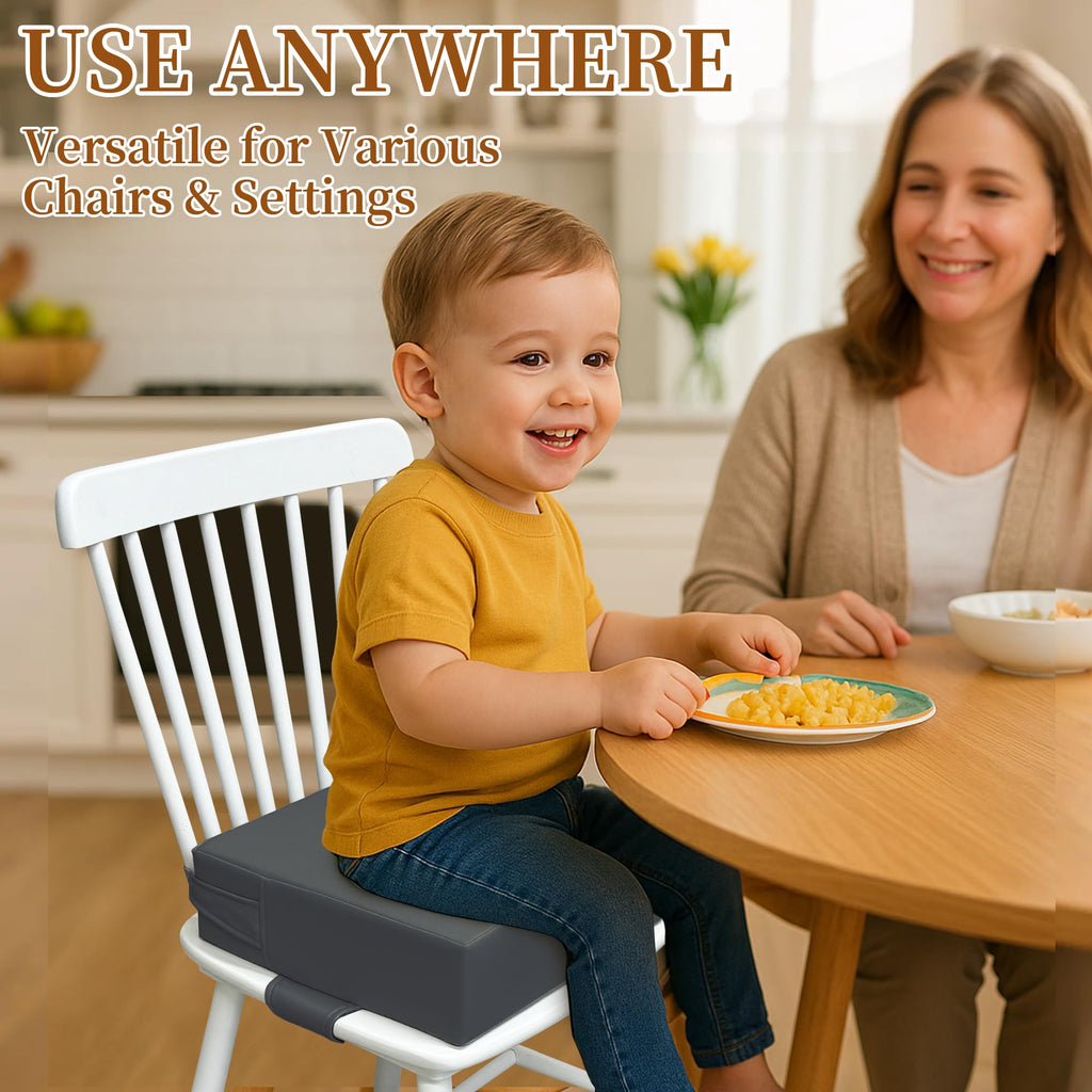 Toddler Booster Seat for Dining Table – PU Washable Cushion with Double Safe Straps, Non-Slip Bottom, Portable Travel Booster Seat for Toddlers (Dark Brown)