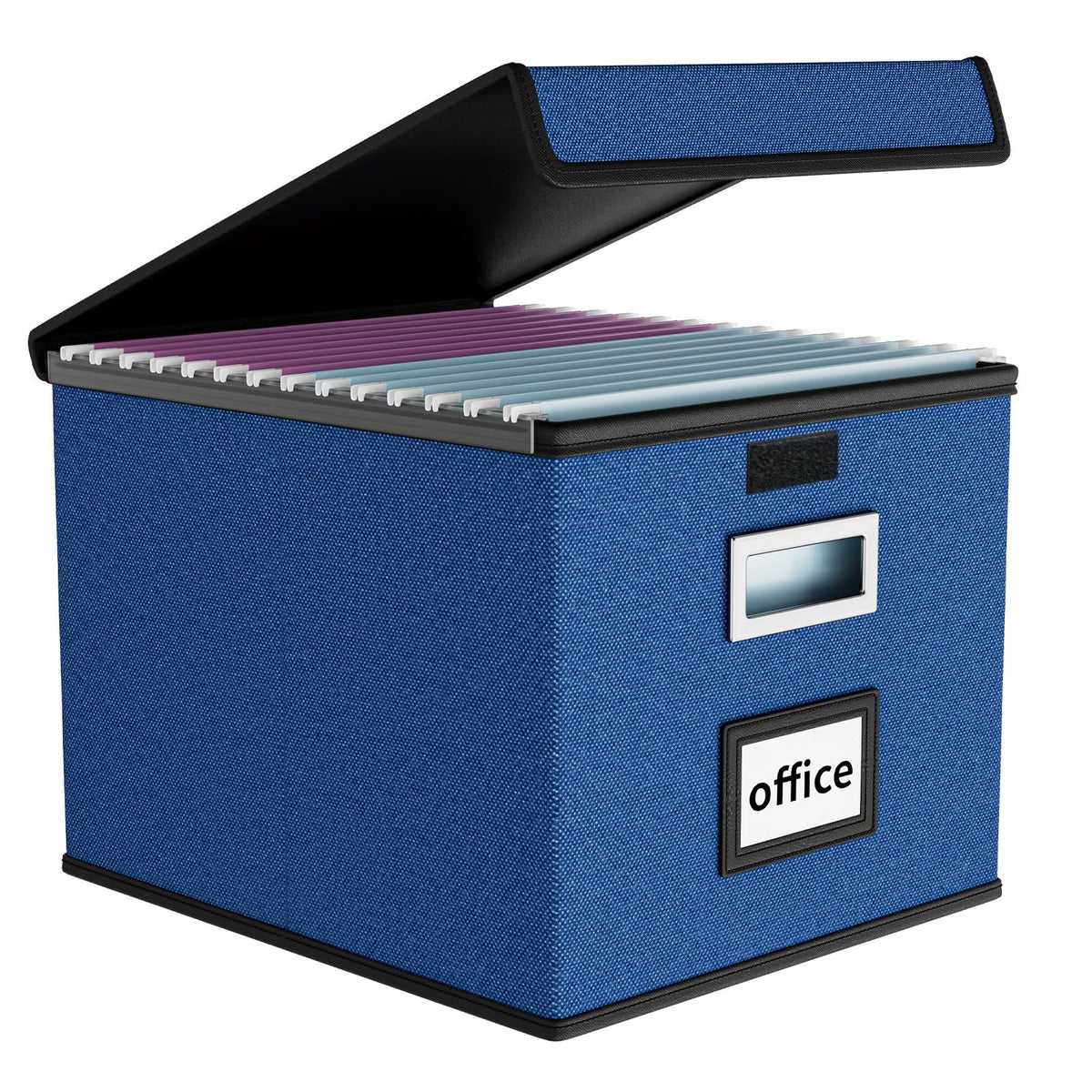 File Organizer Box with Lid, Collapsible Faux Leather Hanging File Folder Box Organizer with Plastic Slides, Decorative Home/Office Filing System Boxes for File and Folders Storage