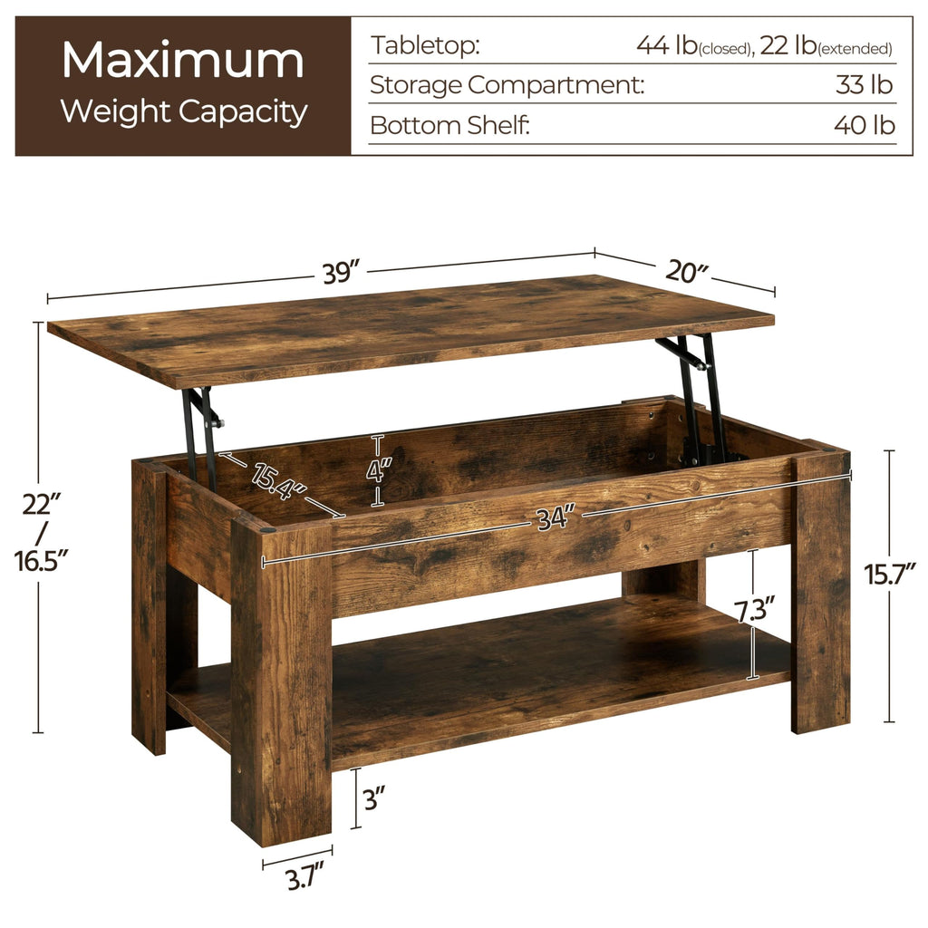 Yaheetech Wooden Coffee Table, Lift Top Coffee Table with Large Hidden Storage Shelf, Lift Tabletop Dining Tables for Living Room, Home Small Space, 38.6in, Black