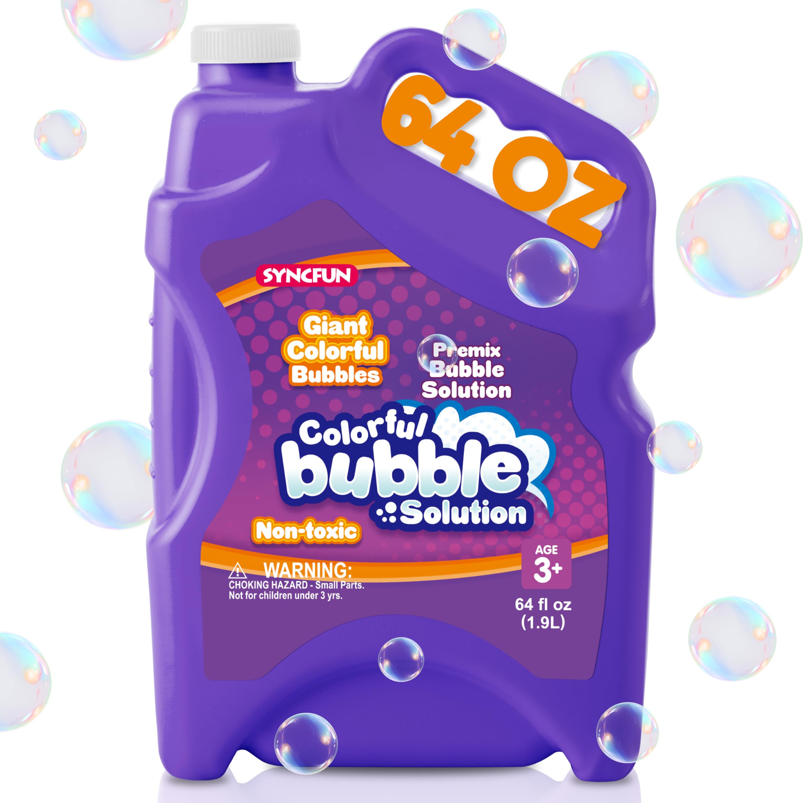 SYNCFUN 64 oz Premixed Bubble Solution, 1.9L Giant Pre-Mix Refill Solution for Bubble Machine, Bubbles for Kids, Wands, Blower, Easter, Outdoors Activity,No Mixing or Measuring