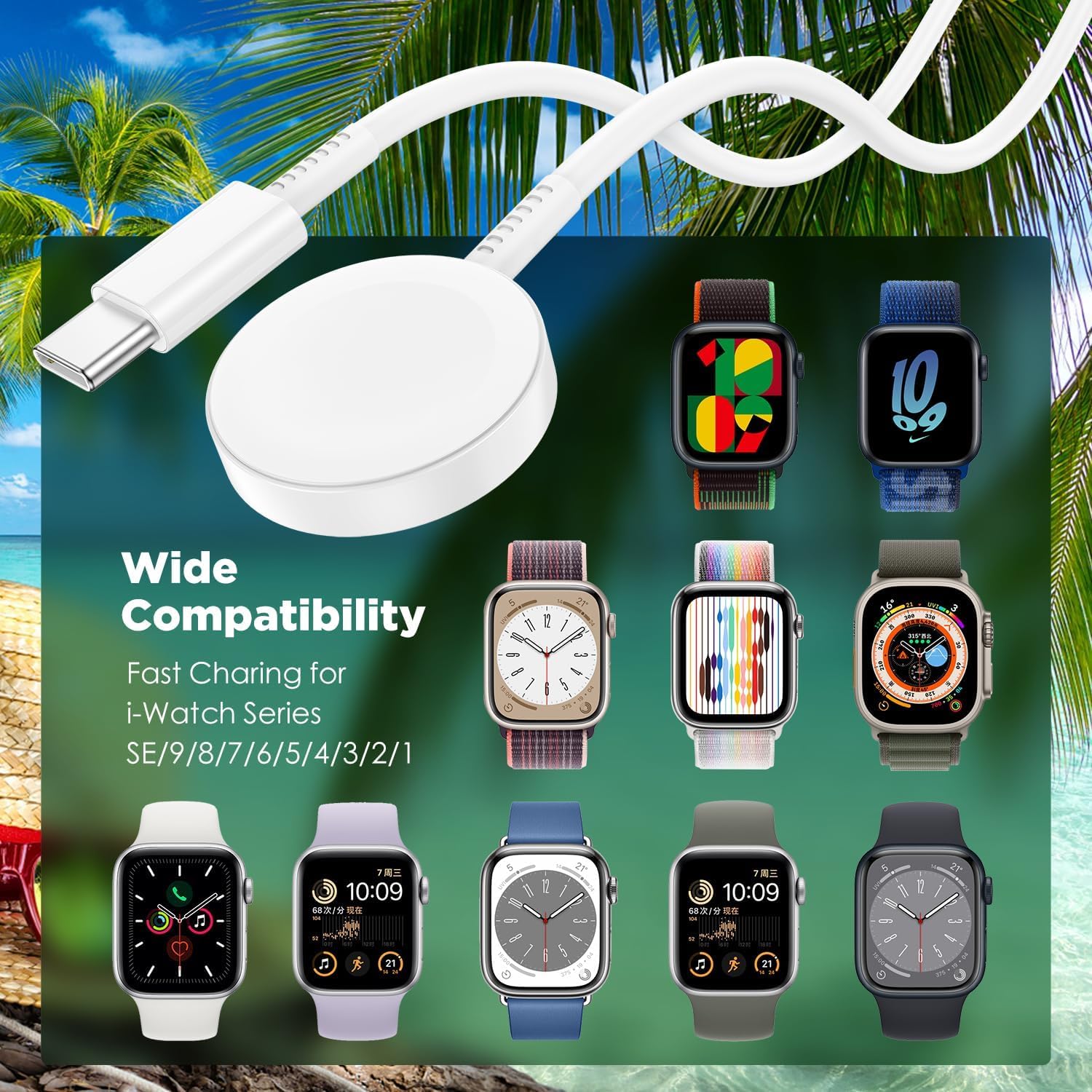 2Pack for Apple Watch Charger Cable, 3FT USB C to Magnetic Wireless Fast i-Watch Charging Cord [Portable], Compatible with iWatch Series Ultra/9/8/7/6/SE/SE2/5/4/3/2 - Black