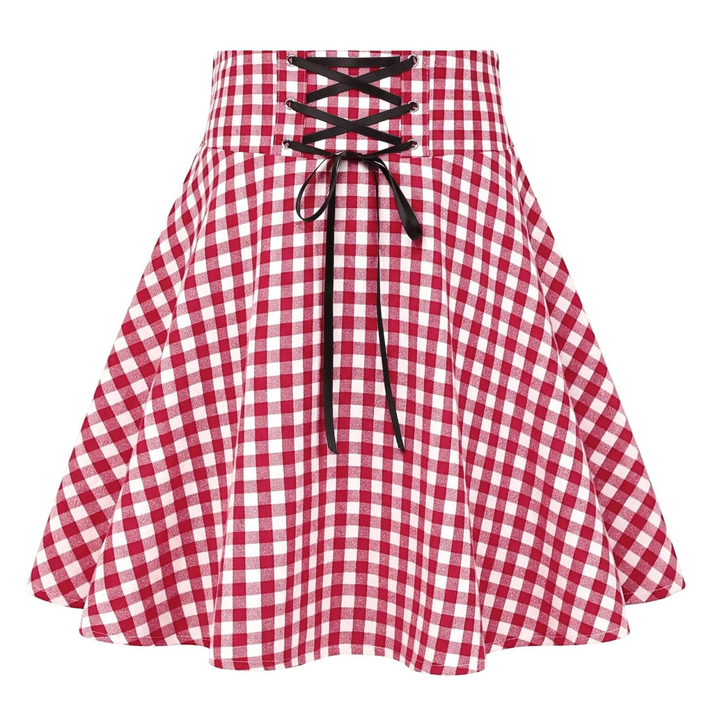 IDEALSANXUN Gothic Plaid Mini Skirts for Women Short High Waist Plaid Skirts