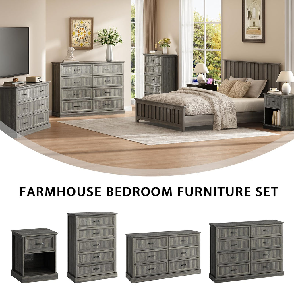 Farmhouse 5 Drawers Dresser for Bedroom, 44" Tall Brown dresser Wood Rustic Chest of Drawers with Wide Metal Handle,Natural Texture,Drawer Organizer for Bedroom,Living Room,Hallway and Entryway