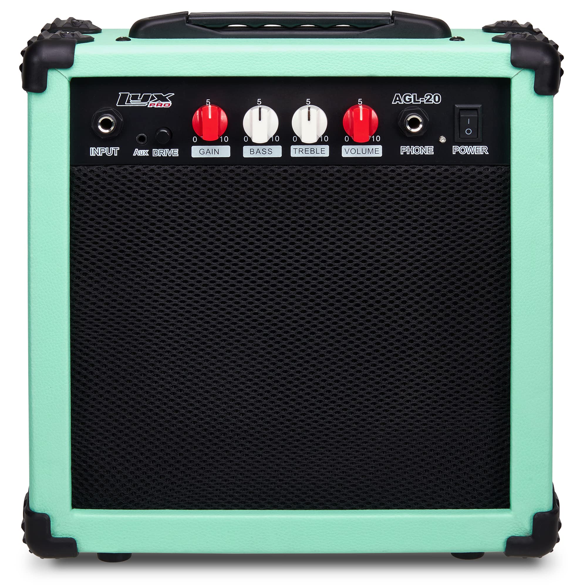 LyxPro Electric Guitar Amp 20 Watt Amplifier Built in Speaker Headphone Jack and Aux Input Includes Gain Bass Treble Volume and Grind - Black
