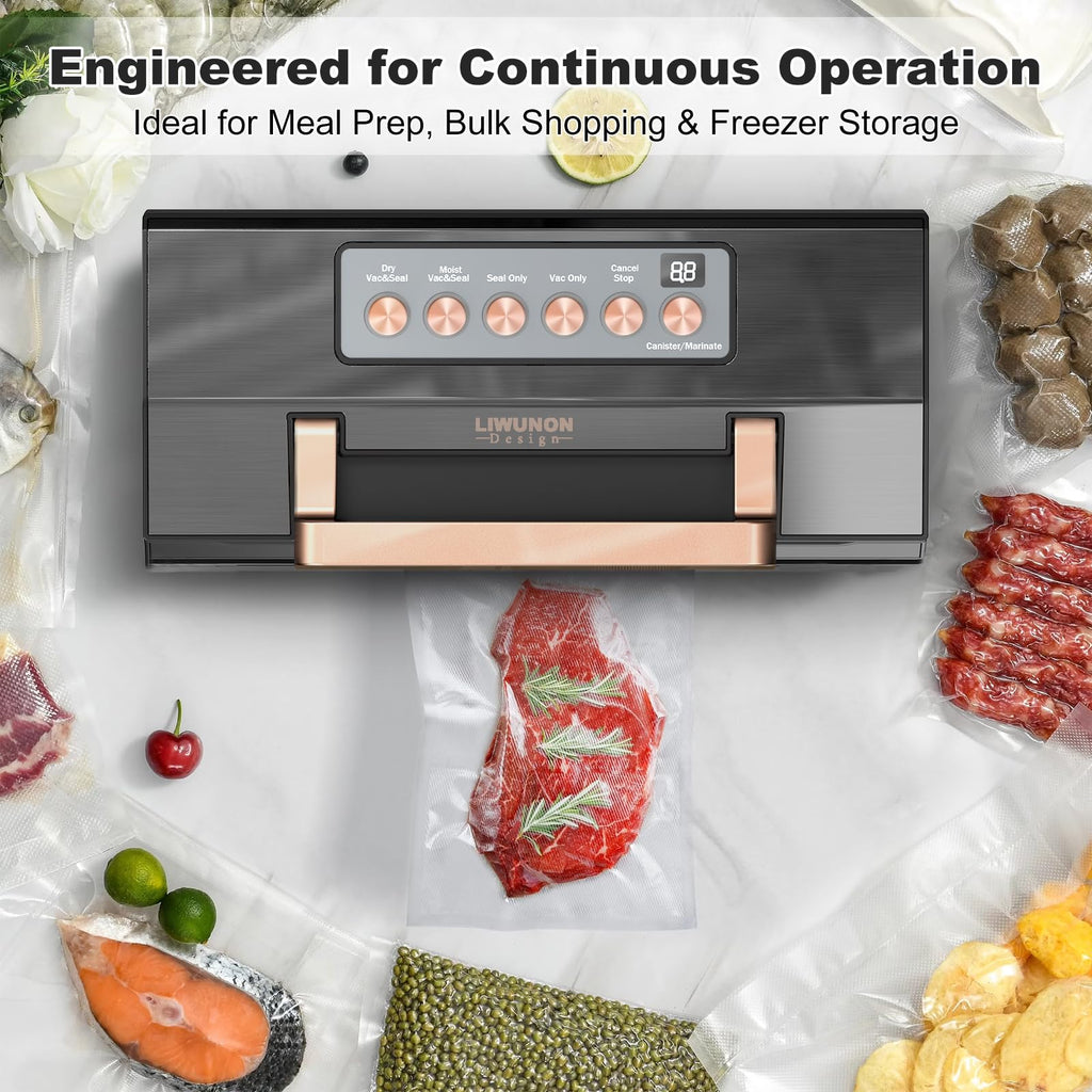 Powerful Suction Vacuum Sealer Machine,Commercial Fully Automatic Food Vacuum Sealer with Double Heat Seal,Dry & Moist Modes,Built-in Cutter,Bags Storage,Easy-Lock Handle,Include 2 Bag Rolls (Black)