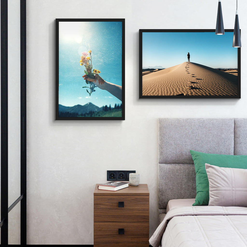 16x24 Black Frame 2 Pack, Engineered Wood for 24 x 16 in Poster | Horizontal or Vertical Wall Mounting, 24x16 Poster Frames for Gallery, Office, and Home Decor