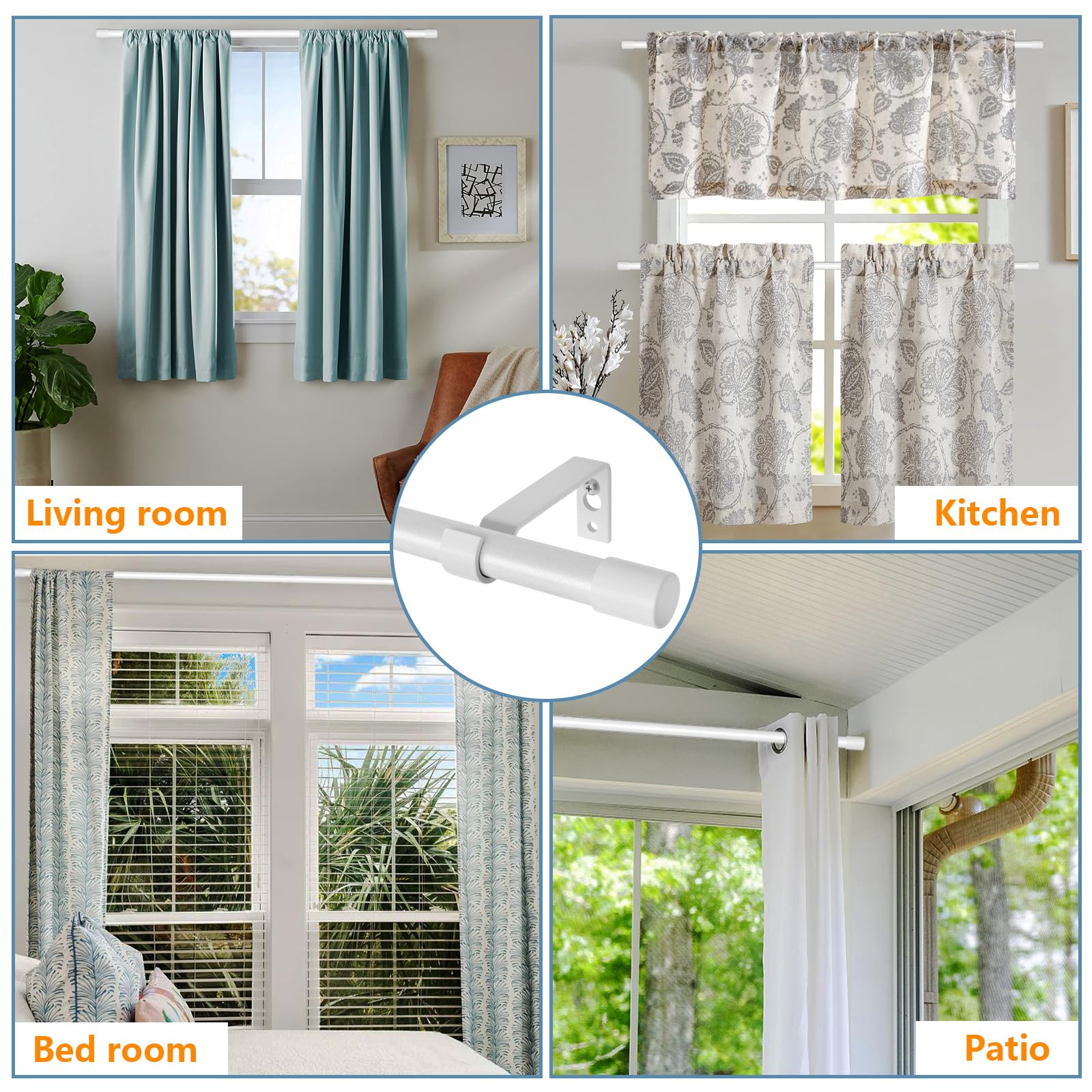 Curtain Rods for Windows, Single Adjustable 32 to 48 inch Curtain Rod Set with Brackets, 5/8 inch Diameter Metal Drapery Rod for Bedroom, Kitchen, Heavy Duty, Black