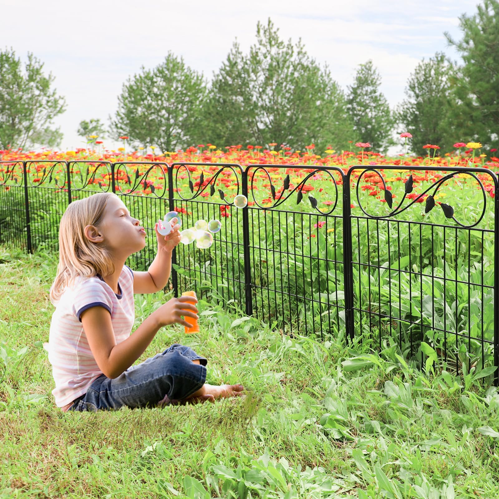 FOREHOGAR Decorative Metal Garden Fence 24in(H) X10ft(L) 5 Panels Leaf Black Rustproof Wire Border Fence for Landscape Patio Flower Bed Garden Fencing Panel Animal Barrier for Dogs