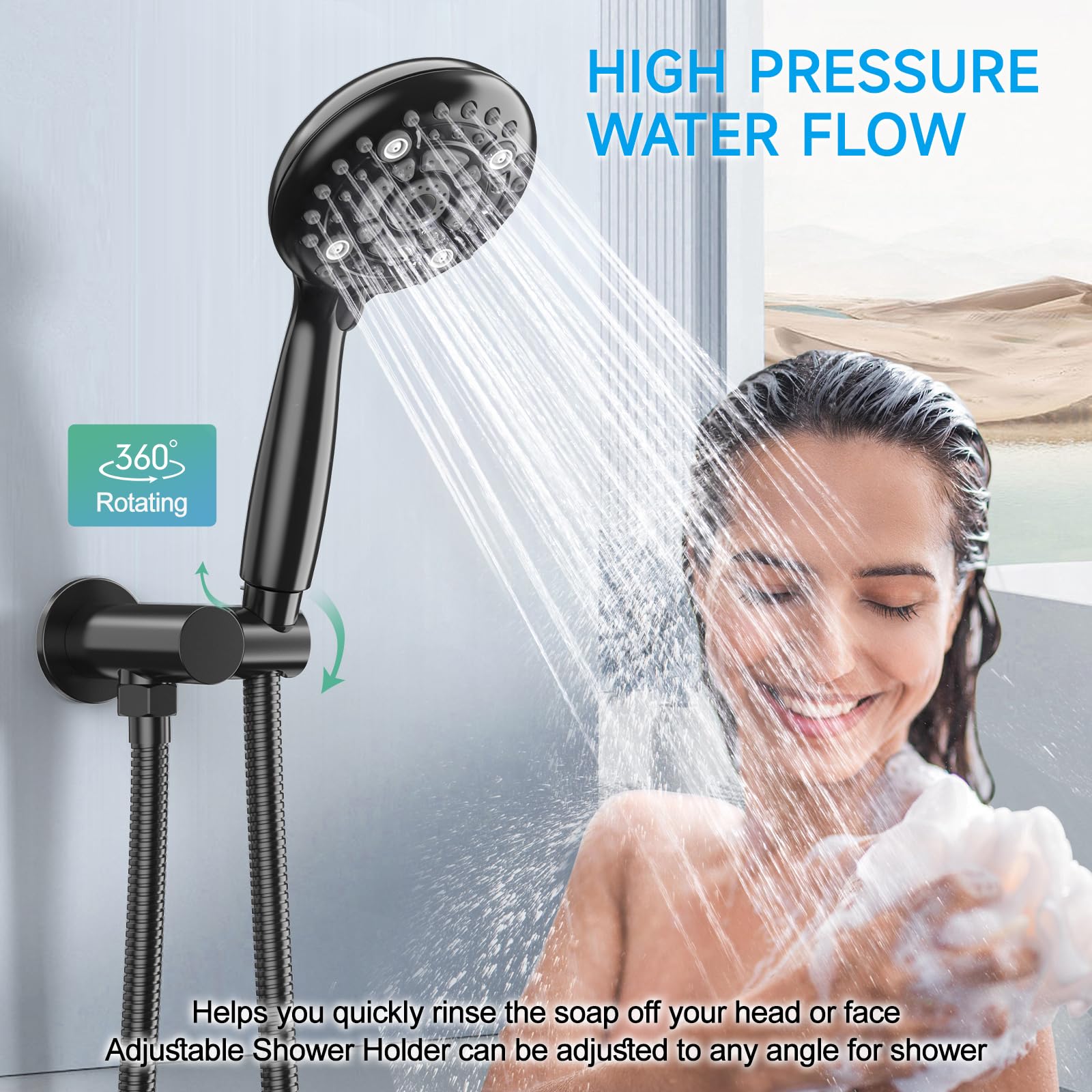 EMBATHER Shower Faucets Sets Complete, with 3 Setting High Pressure Shower Head Combo, Bathroom Wall Mounted Rainfall Shower System Fixtures with 8-Mode Handheld Spray, Brushed Nickel