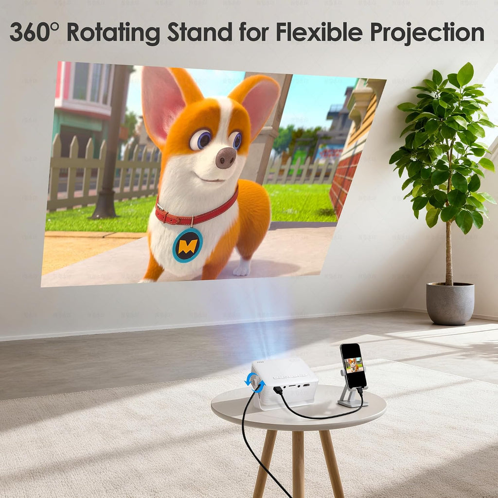Mini Projector with WiFi and Bluetooth, AKIYO 2026 Upgraded Projector 1080P Full HD, 360° Rotating, Auto Keystone, Portable Projector for Home Theater/Outdoor, Compatible with iOS/Android/Laptop/PS5