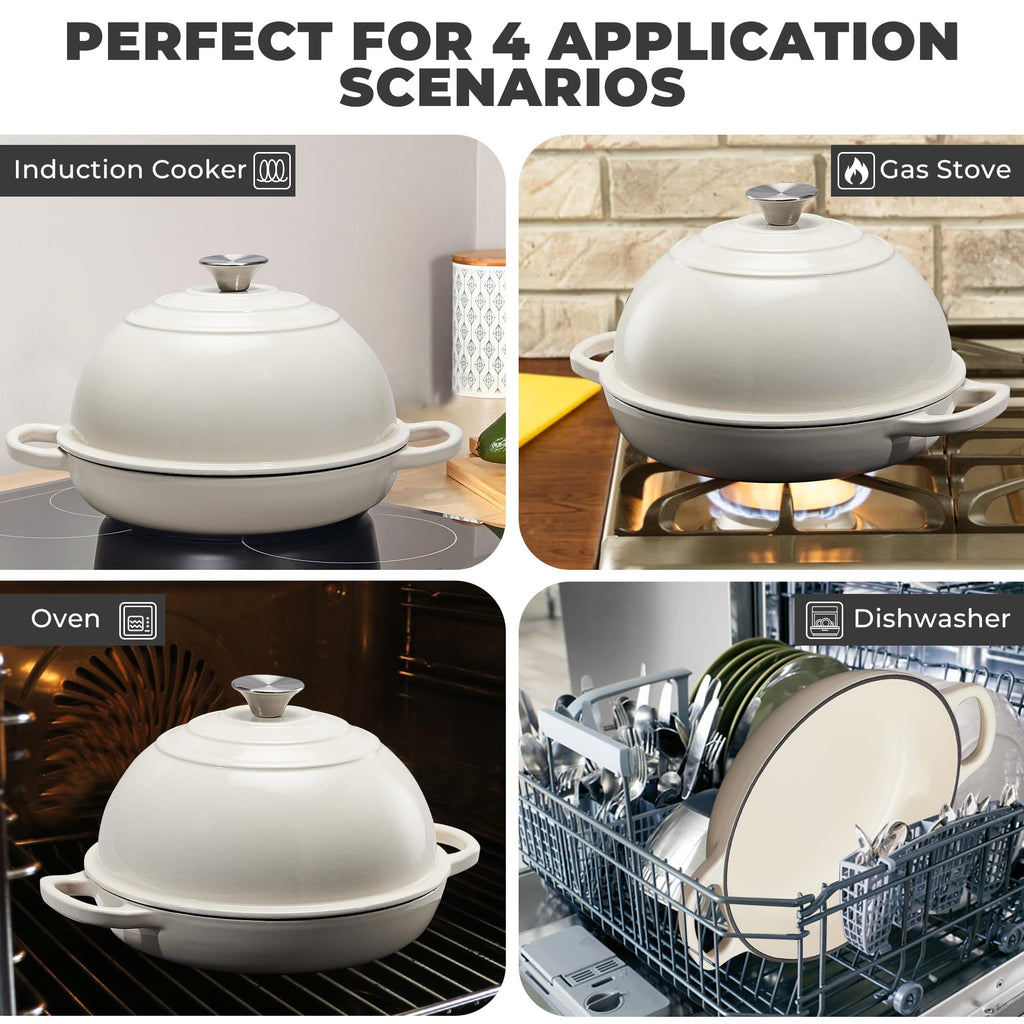 Cast Iron Bread Oven for Sourdough, 6Qt Bread Baking Pan with Lid, Enameled Sourdough Dutch Oven for Bread Baking, Oven Safe up to 482℉, Green