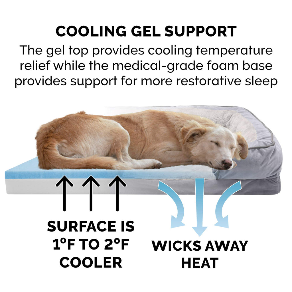 Furhaven Cooling Gel Dog Bed for Medium/Small Dogs w/ Removable Bolsters & Washable Cover, For Dogs Up to 35 lbs - Plush & Velvet Waves Perfect Comfort Sofa - Brownstone, Medium