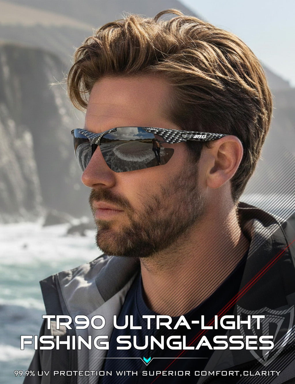 ATTCL 22g Polarized Sunglasses Men Sports: Secure Fit Wrap Around TR90 Frame Ultra-Light UV Protection for Running Fishing