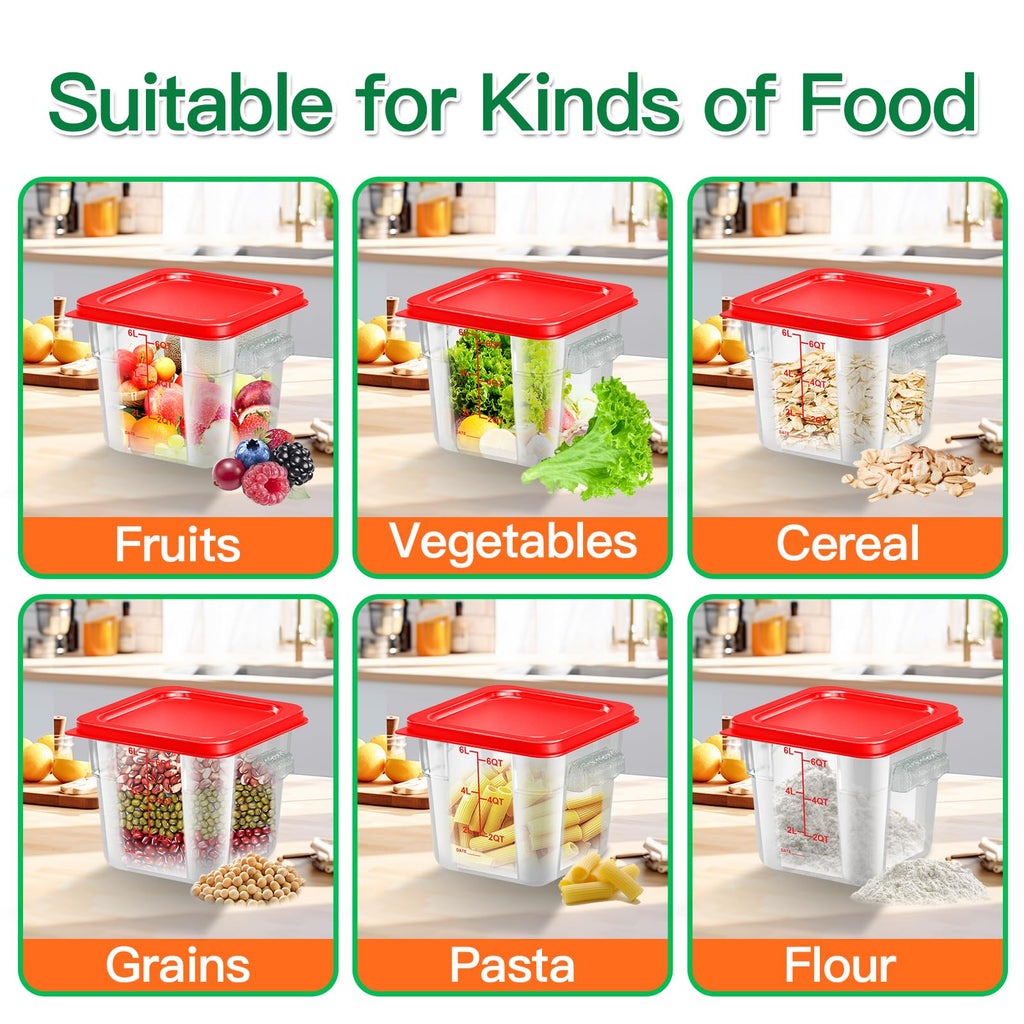 6 pcs 2qt Food Storage Containers with Lid, Square Clear Commercial Storage Containers with Handle and Scale for Food Storage in Home Kitchen & Dining (Green)