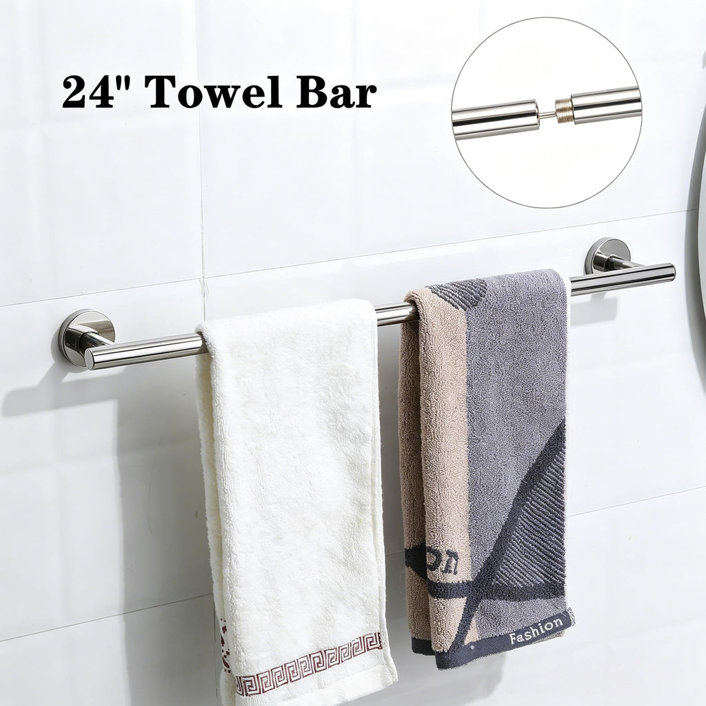 Brushed Gold Bathroom Hardware Accessories Set 5 Piece, Stainless Steel Bath Towel Bar Set 24 Inch,Toilet Paper Holder,Towel Ring Holder,Towel Rack Set,Gold Bathroom Accessories Kit