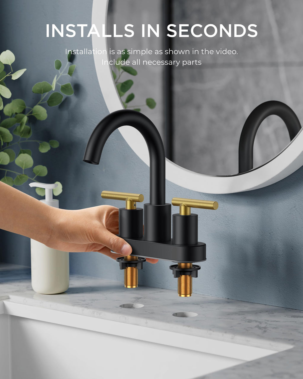 FORIOUS 4" Brushed Gold Bathroom Faucet Centerset 4 Inch, 2 Handle 2 Hole Gold Faucets for Bathroom Vanity wtih Metal Pop Up Dain, CUPC Supply Hose, High Arc Swivel Spout