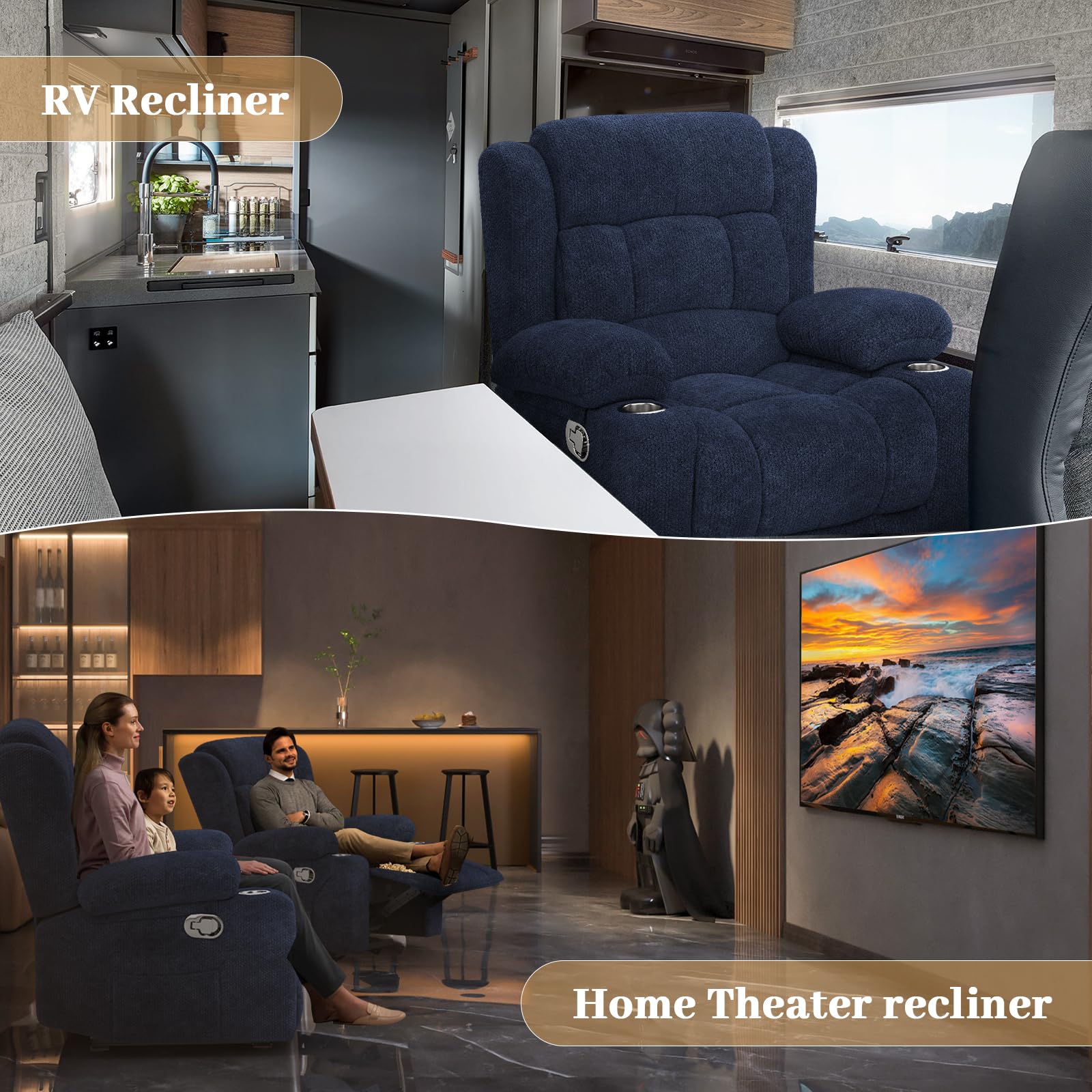 Recliner Chairs for Adults, FSC Certified Massage Reclining Chair with Heated Modern, Ergonomic Lounge Single Reclining Sofa Seat with Cup Holder & Pocket, Living Room Lounge Recliners Black