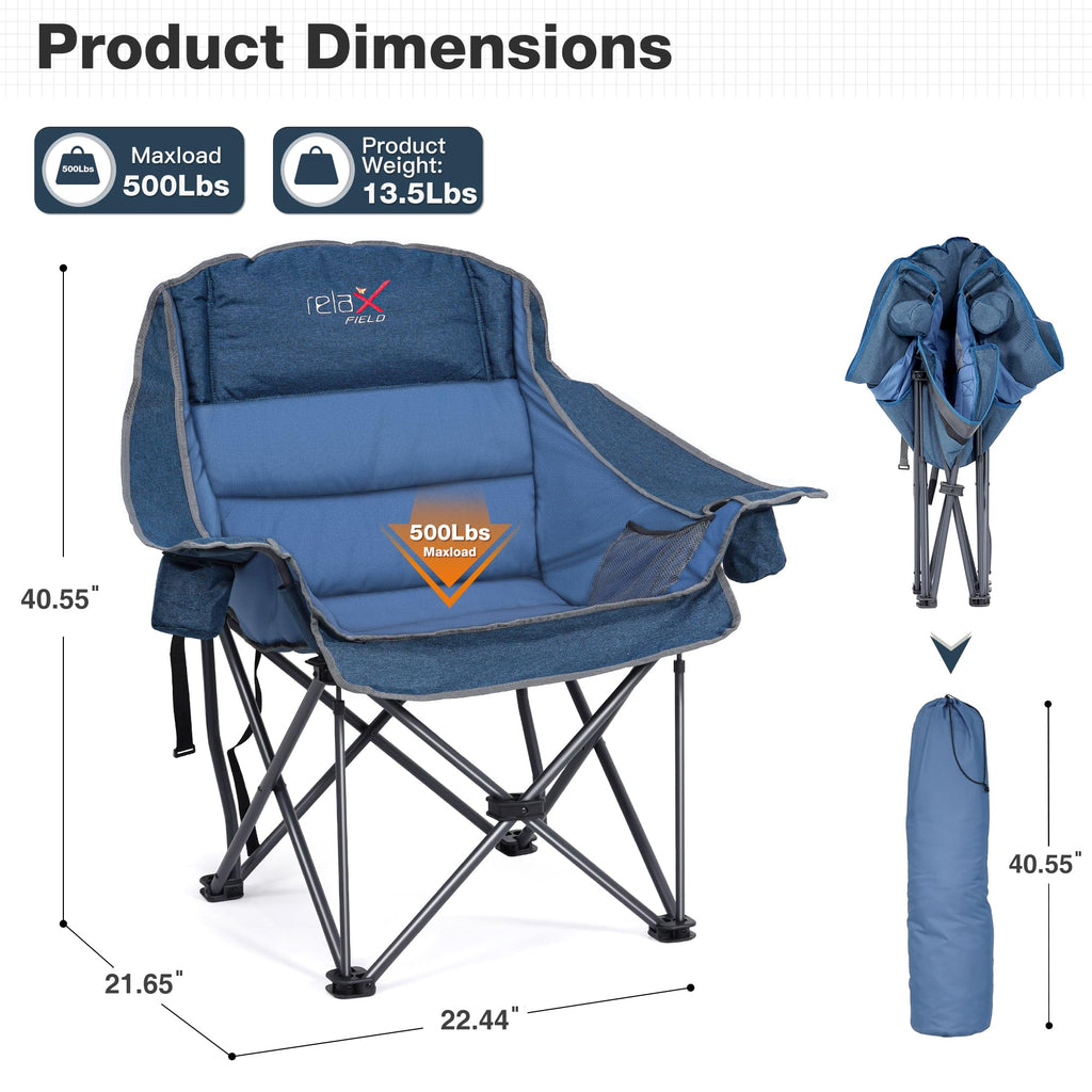 Double Camping Chair Heavy Duty Oversized Padded Loveseat for Adults 2 Person Outdoor Portable Camping Chairs for Lawn, Backyard, Fishing, Trip, Support 600lbs, Grey