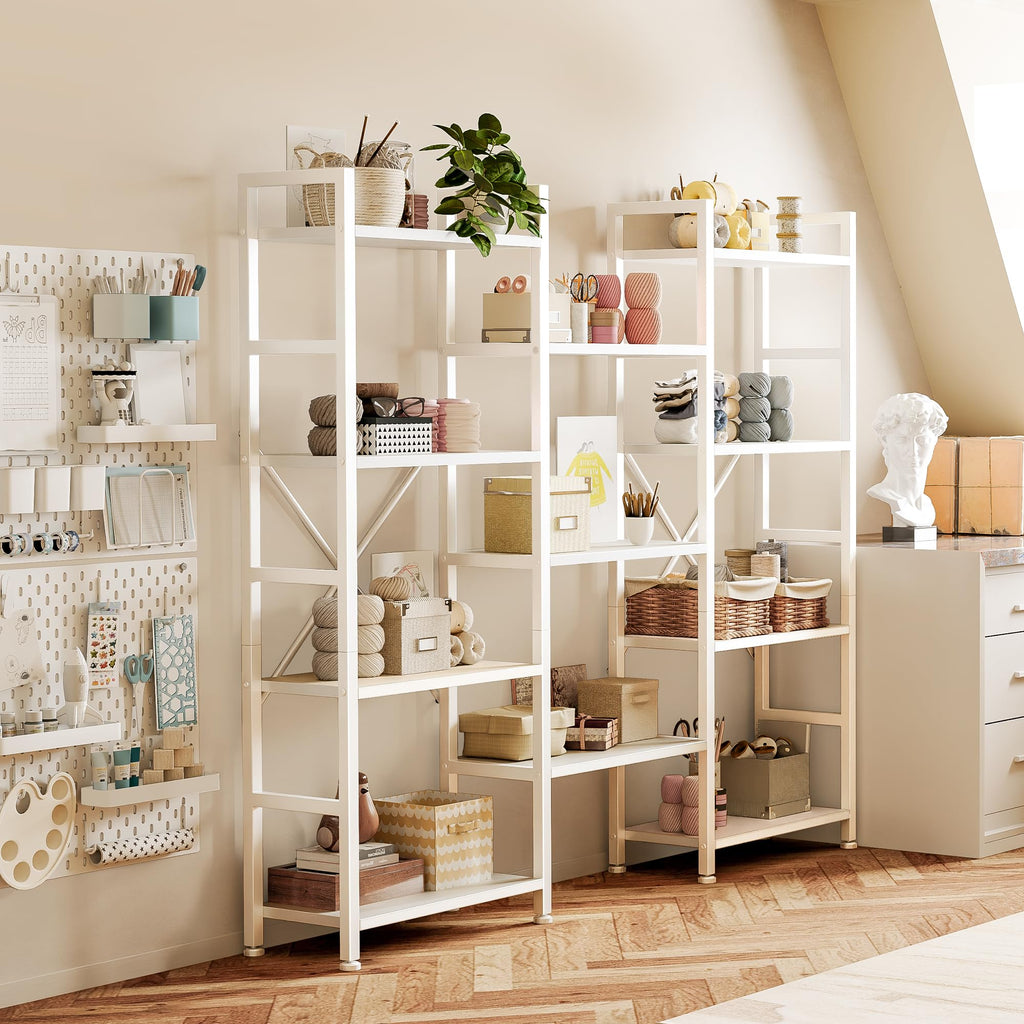 SUPERJARE Triple Bookshelf, Bookcase with 11 Open Display Shelves, Wide Book Shelf Book Case for Home & Office, 4 Tier, Black