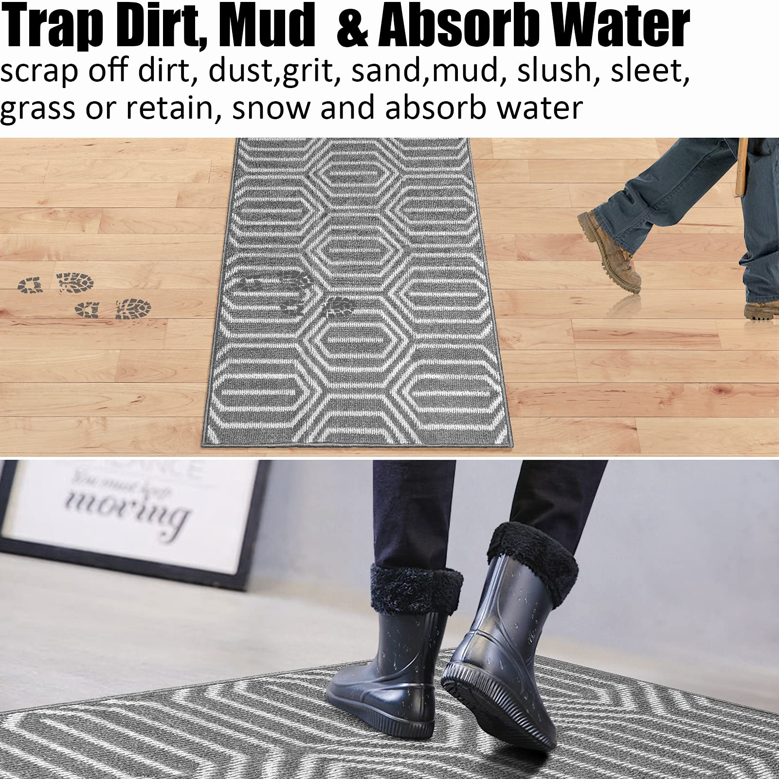 Indoor Doormat 24"x 36", Absorbent Front Back Door Mat Floor Mats, Rubber Backing Non Slip Door Mats Inside Mud Dirt Trapper Entrance Door Rug Carpet, Machine Washable Low Profile-Brown Time Cloister
