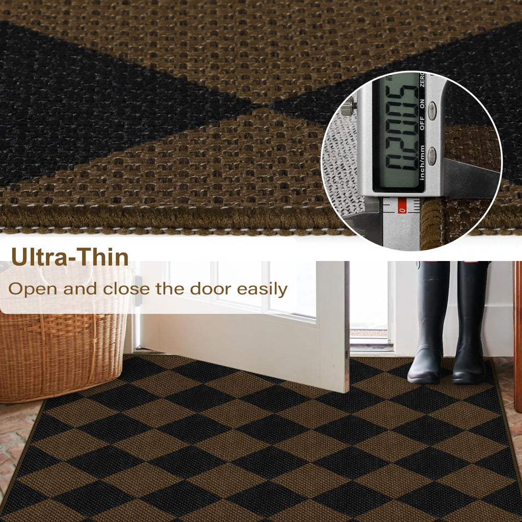 Rugalia Easy Jute Checkered Entryway Rug, 2x3 Black Modern Indoor Outdoor Doormat, Washable Non-Slip Neutral Small Kitchen Rug Farmhouse Diamond Throw Rugs for Entrance Bedroom Bathroom
