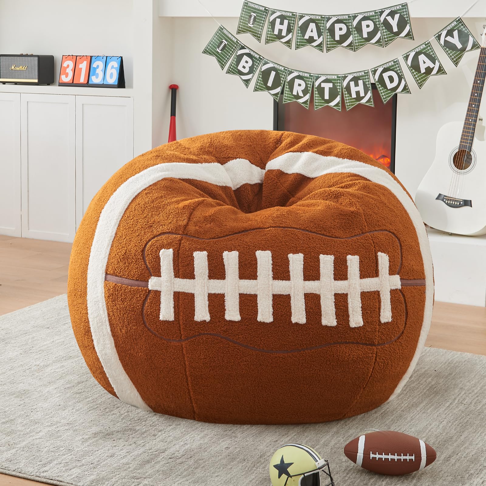 Sports Baseball Bean Bag Chair - Luxurious Bean Bag Chairs for Kids Teens Adults - Floor Sofa Couch with Filler - Plush BeanBag Furniture for Living Room Bedroom College Dorm - 32 Inch