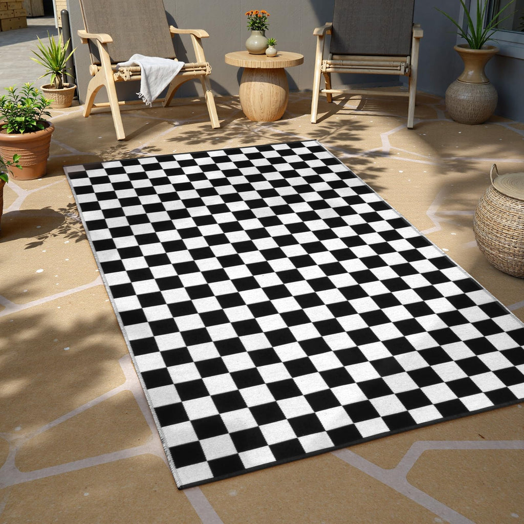 Seavish Checkered Rug, 2x3 Ft Black and White Moroccan Checkerboard Rug Washable Cotton Woven Washable Outdoor Rugs Reversible Floor Mat for Front Door Bedroom Entryway Kitchen Entryway
