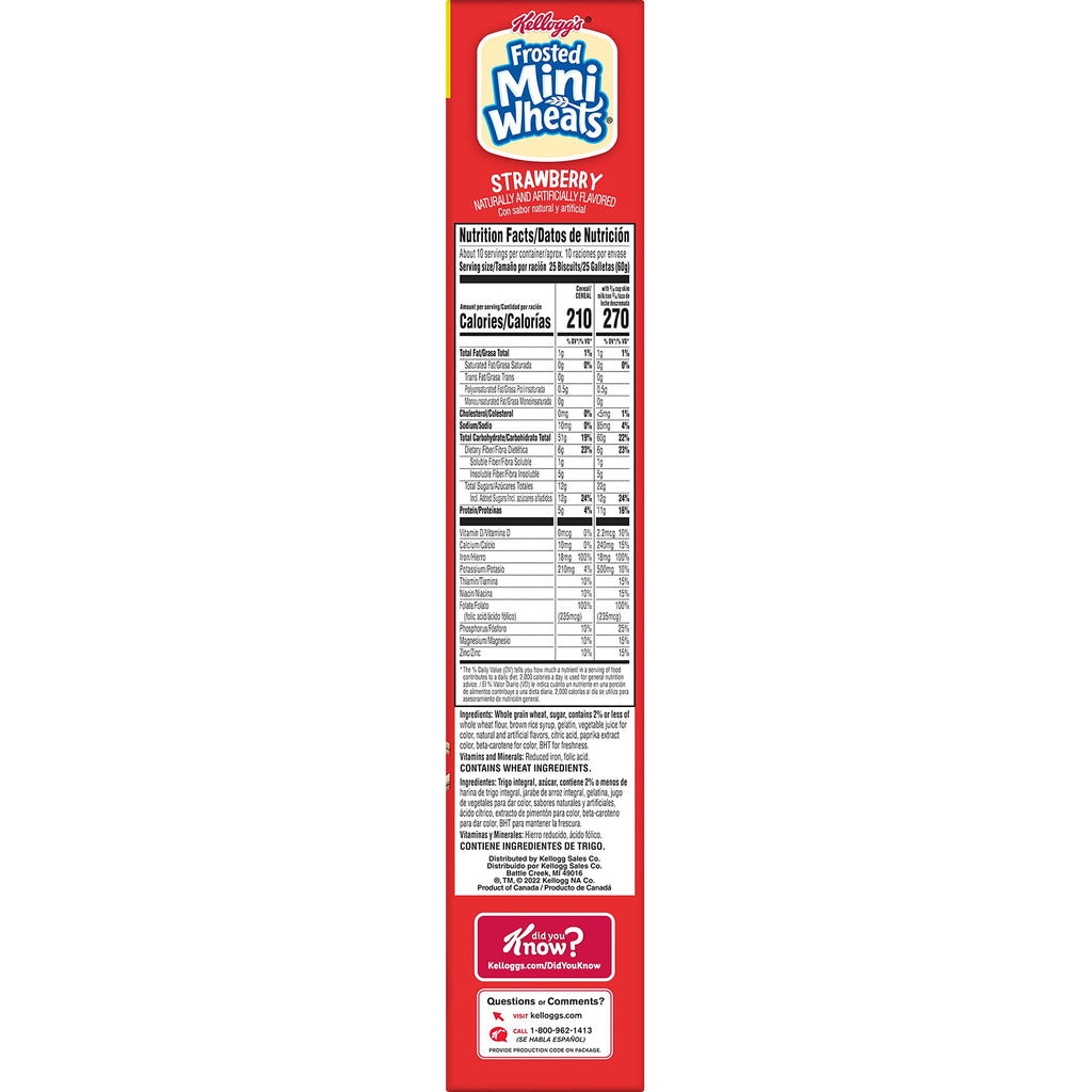 Kellogg's Frosted Mini-Wheats Cold Breakfast Cereal, High-Fiber, Whole Grain, Family Size, Original, 24oz Box (1 Box)