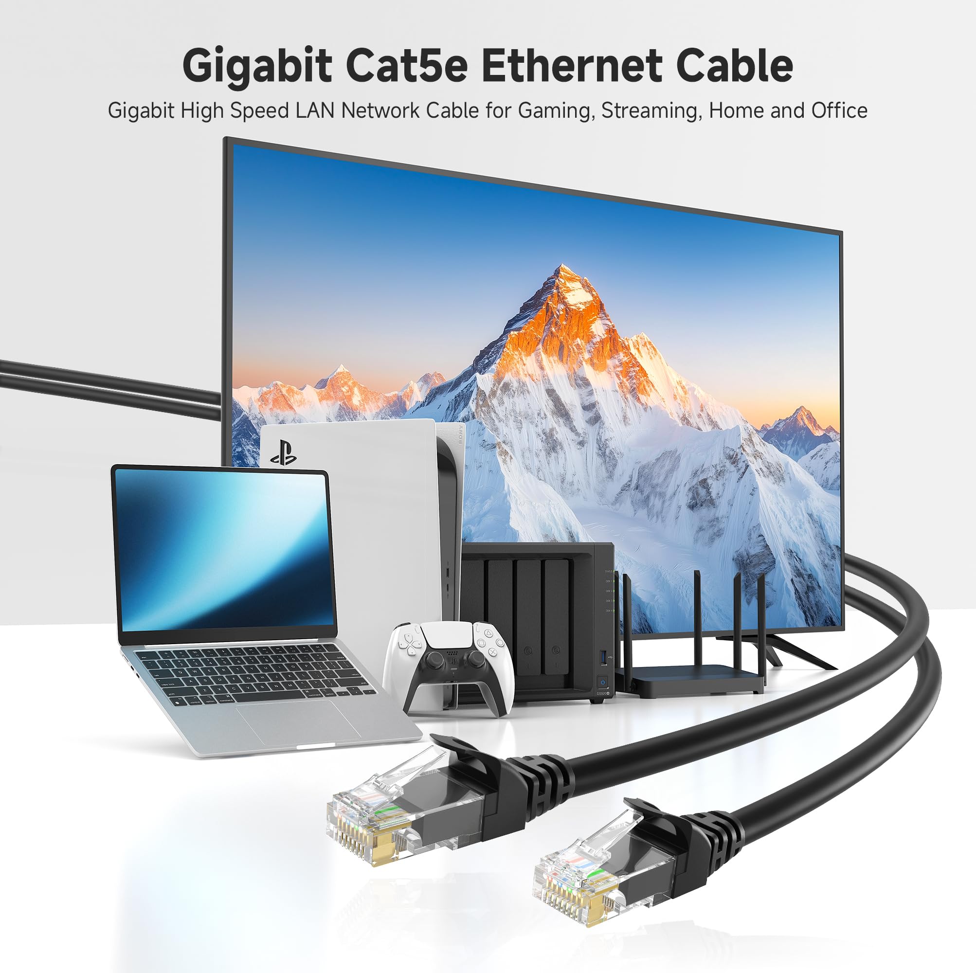 Cable Matters 1Gbps 8-Pack Snagless Short Cat 5e Ethernet Cable - 1ft, Gigabit Cat5e Cable, Cat5e Ethernet Cord, Black