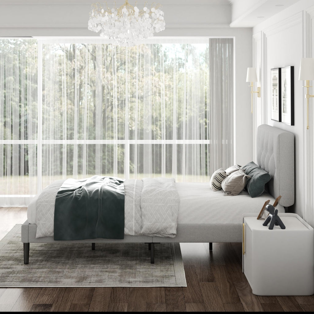 CXVX Full Size Platform Bed Frame with Upholstered Headboard, Button Tufted Design, Strong Wooden Slats, No Box Spring Needed, Easy Assembly, Noise Free