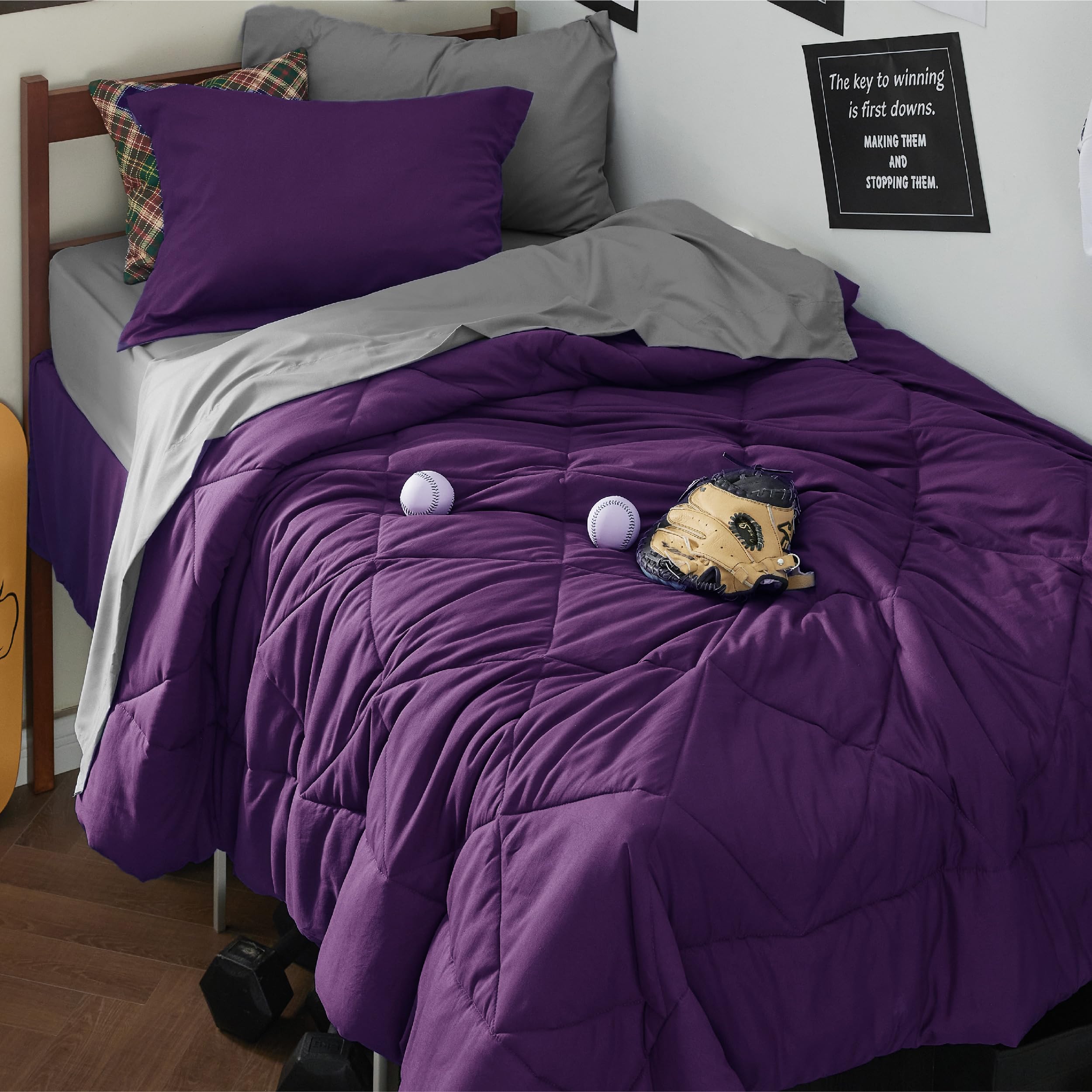 Bedsure Twin Comforter Set - 5 Pieces Reversible Grey Bedding, Twin Size Bed Set for All Seasons, Bed in a Bag with Down Alternative Comforter, Sheets, Pillowcase & Sham