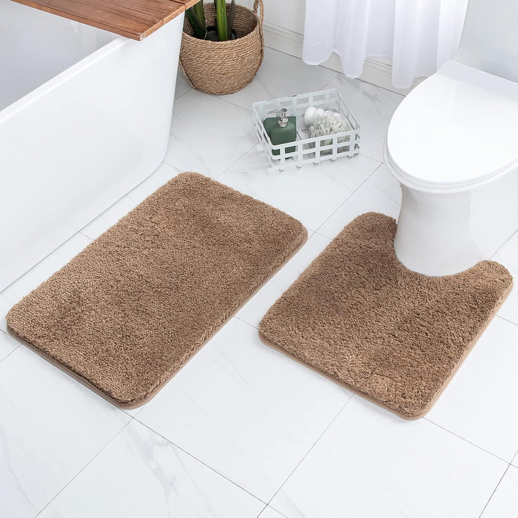 MIULEE Black Bathroom Rugs Set 2 Piece, Small Soft Absorbent Microfiber Bath Mat Set, Non Slip Quick Dry Machine Washable Plush Shaggy Bath Rugs for Bathroom Floor, Tub and Shower, 16x24 inches
