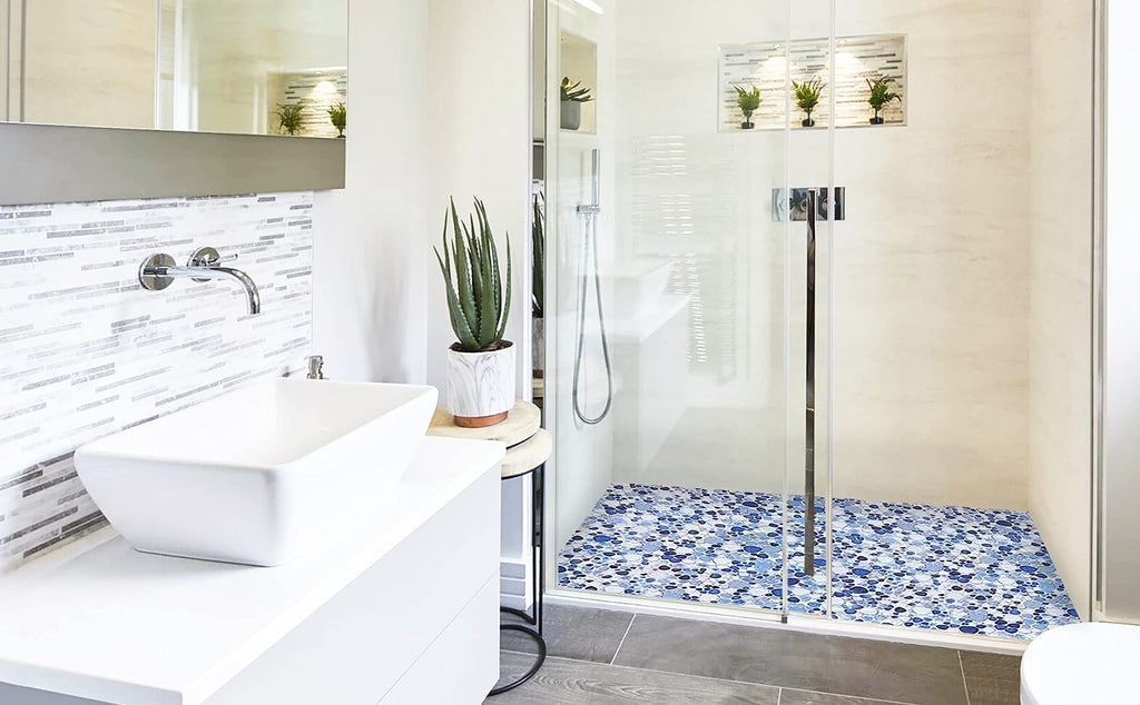 Parrotile Blue Shower Floor Pebbles Tile Bathroom Mosaic Backsplash Wall Tiles (5 Sheets)