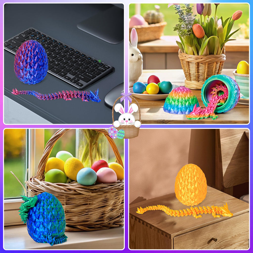 Easter Basket Stuffers 3D Printed Dragon Eggs with Dragon Inside Surprise Mystery Easter Egg Fidget Toy, Articulated Crystal Toys for Kid Easter Egg Hunt Party Favors (1PCS)