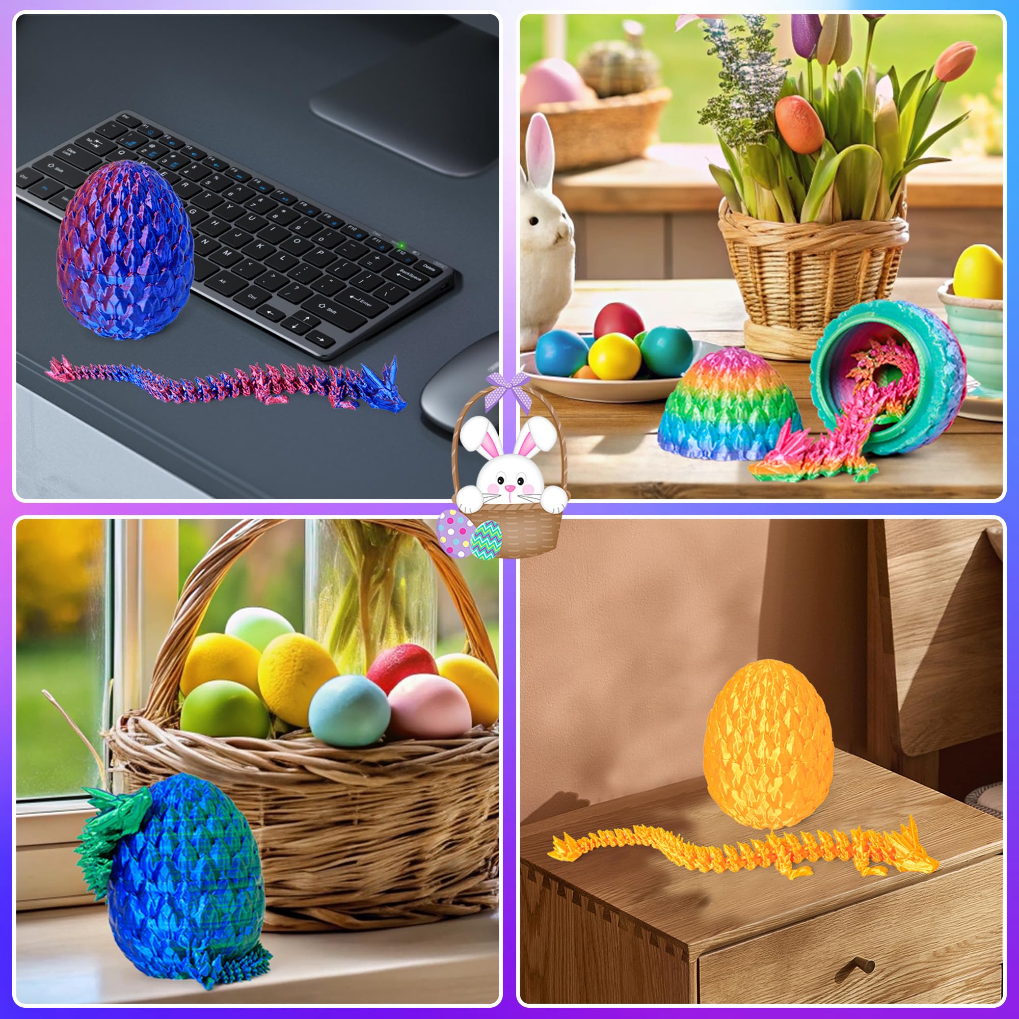 Easter Basket Stuffers 3D Printed Dragon Eggs with Dragon Inside Surprise Mystery Easter Egg Fidget Toy, Articulated Crystal Toys for Kid Easter Egg Hunt Party Favors (1PCS)