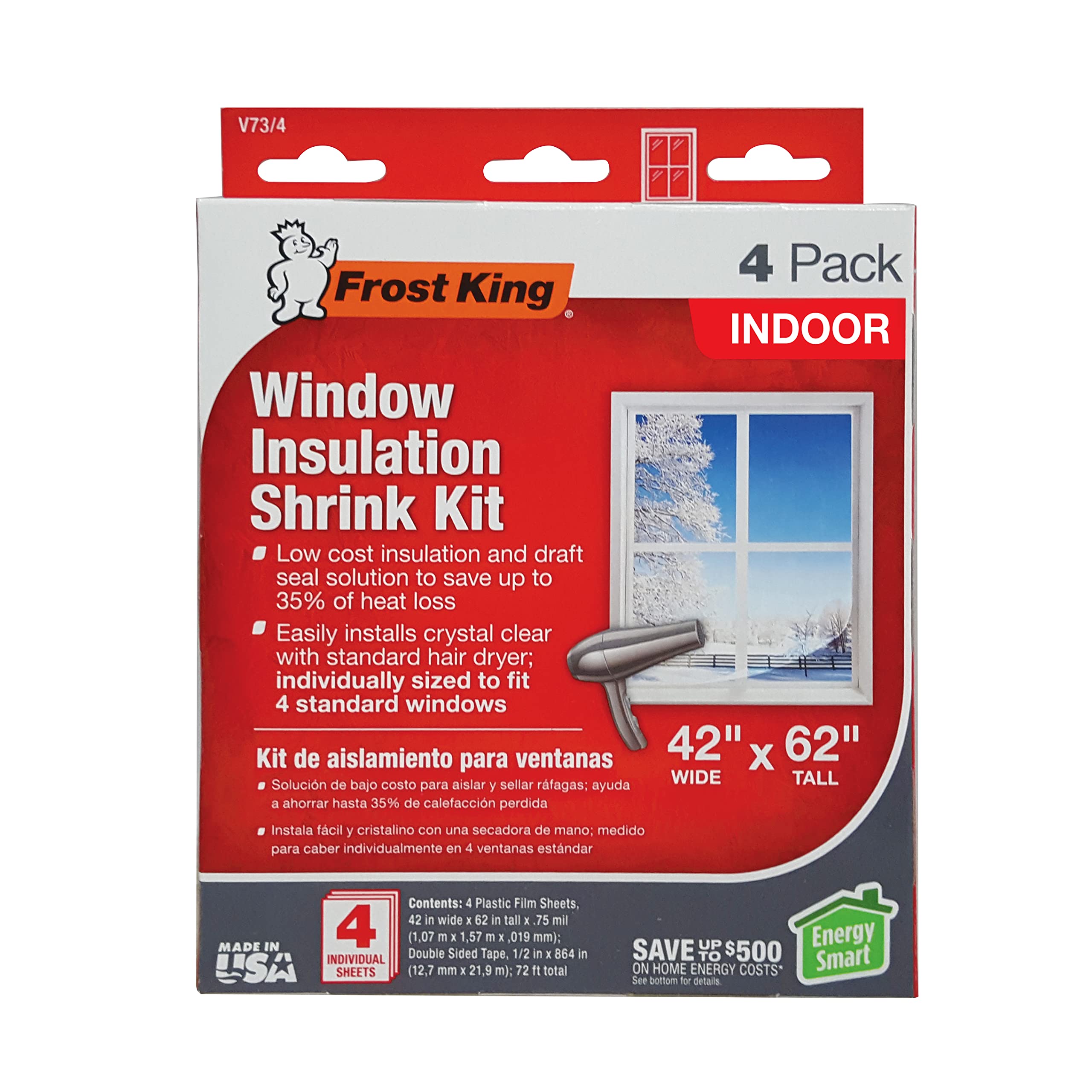 Frost King V73/4A Shrink Film Window KIT, 4-Pack, Clear, Transparent