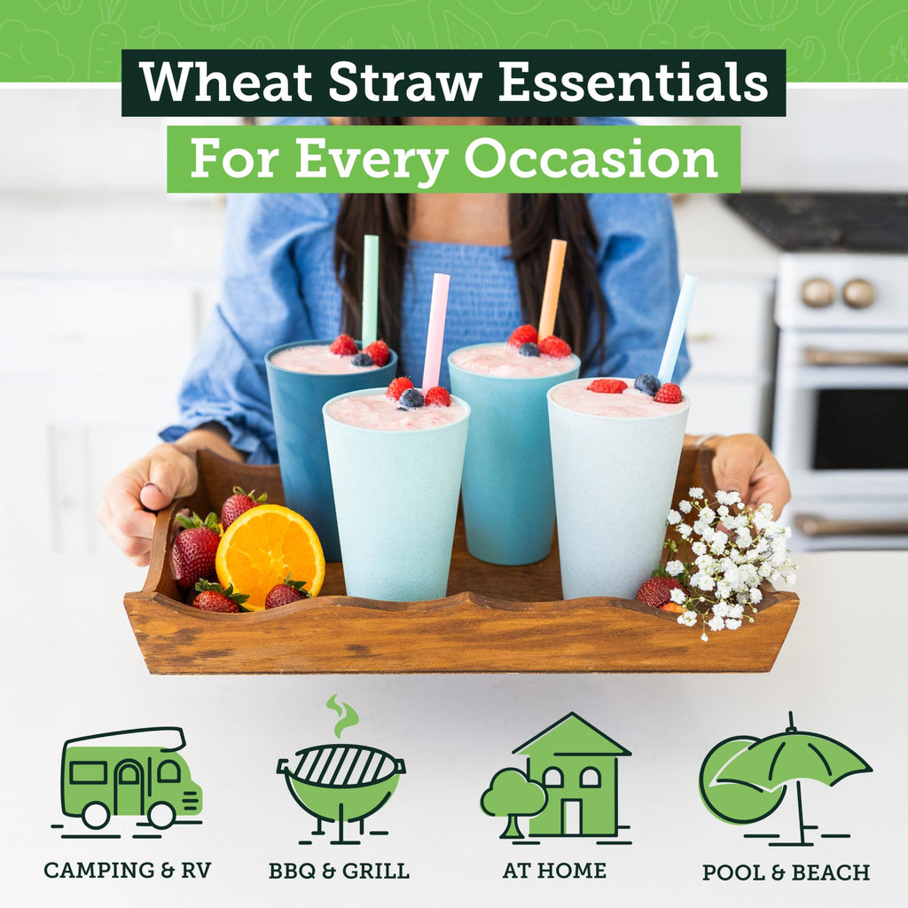Grow Forward Premium Wheat Straw Cups - 13 & 20 oz Unbreakable BPA Free Hard Plastic Cups - Reusable Lightweight Plastic Drinking Glasses for Kitchen, Outdoor, Water, Camping, RV - Midnight