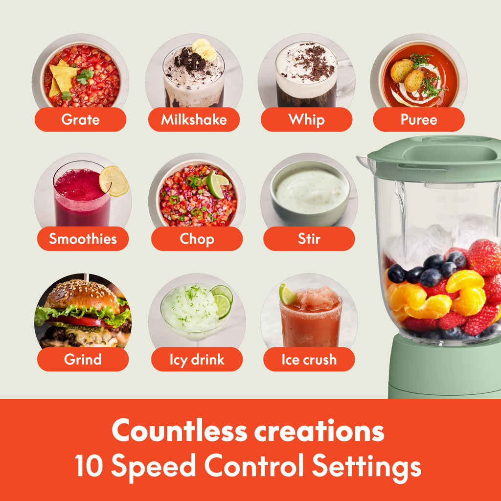 bella 10 Speed Countertop Blender, Juicer & Smoothie Maker, Fits-anywhere™ Kitchenware, Slim Flip & Store Design, Dishwasher Safe 48oz Capacity Pitcher & Lid, Stainless Steel Blade, 450 Watt, Blossom