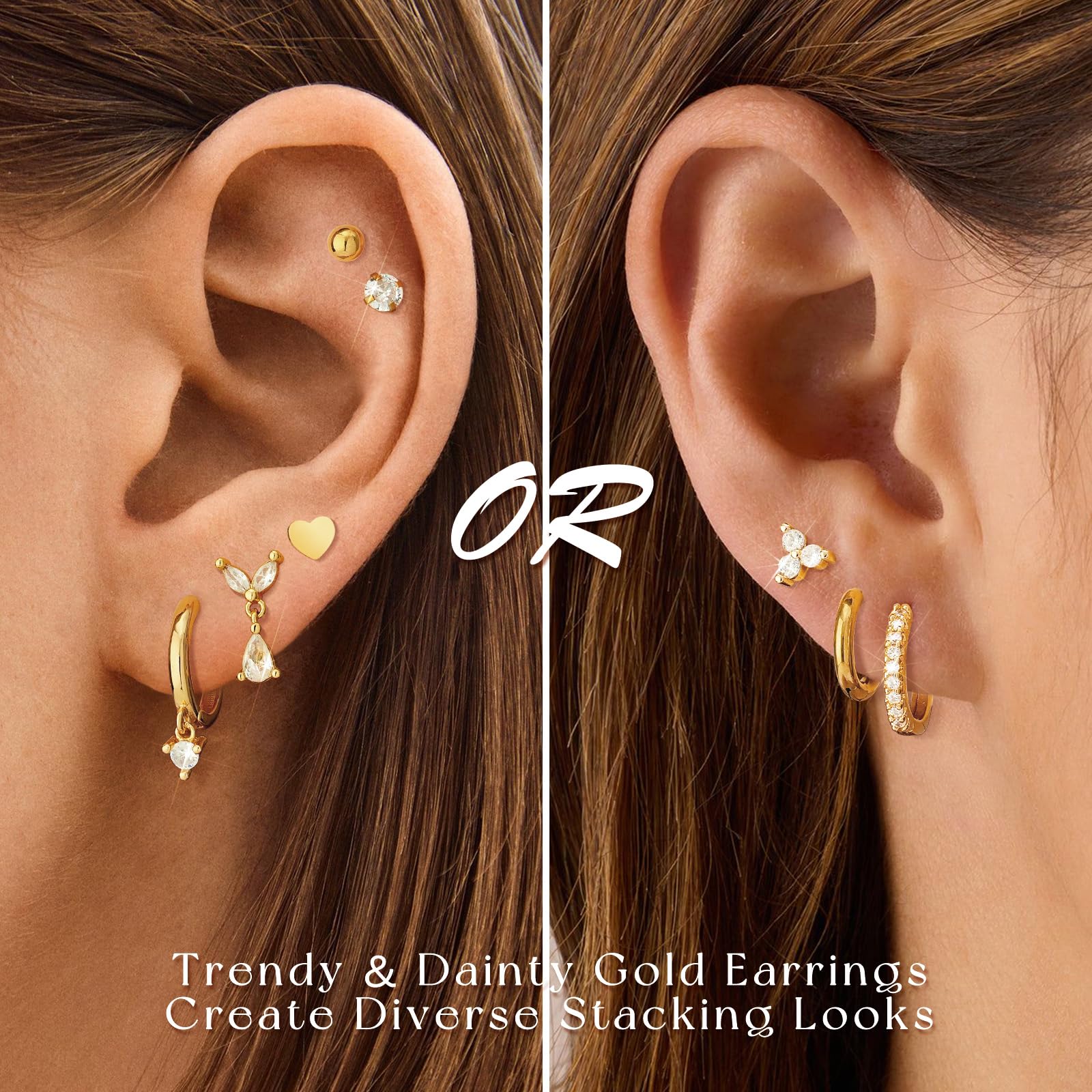 Adoyi 9 Pairs Gold Hoop Earrings Set for Womens Twisted Huggie Hoops Earrings 14K 18K Gold Plated for Girls Valentines Mother's Day Birthday Gifts Lightweight